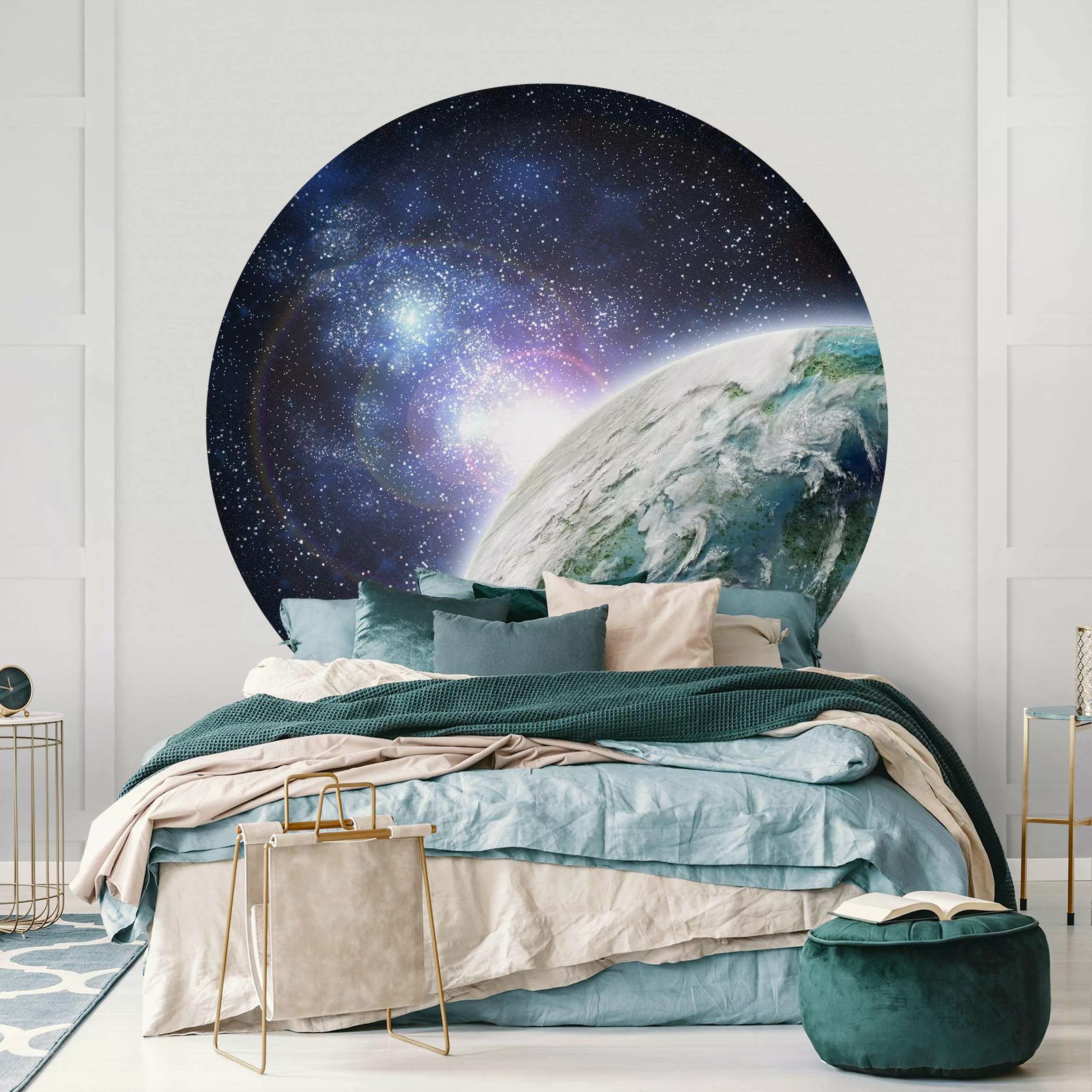 Bilderwelten Runde Tapete selbstklebend Galaxy Light türkis Gr. 50 x 50 günstig online kaufen