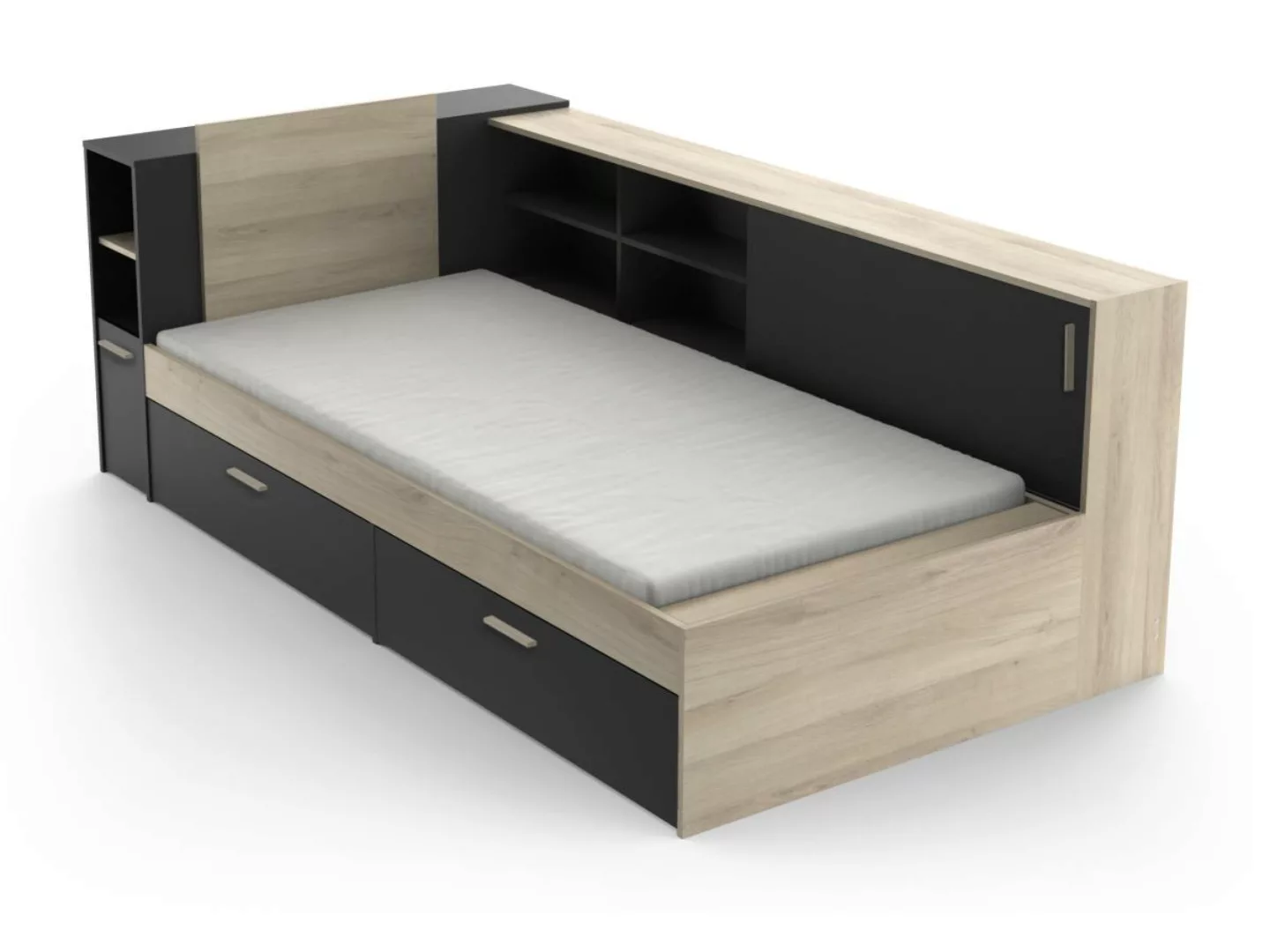 Kombi-Bett mit Stauraum - 90 x 190/200 cm - Schwarz & Holzfarben - LIARA günstig online kaufen