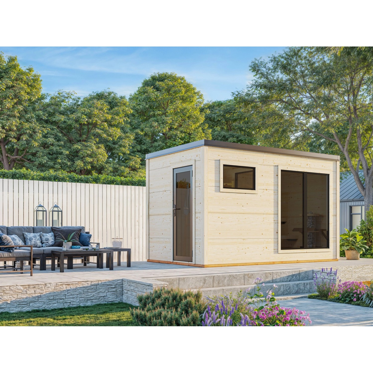 Palmako Sauna Grace 390 x 230 cm Lackiert Hellgrau-Anthrazit FSC® günstig online kaufen