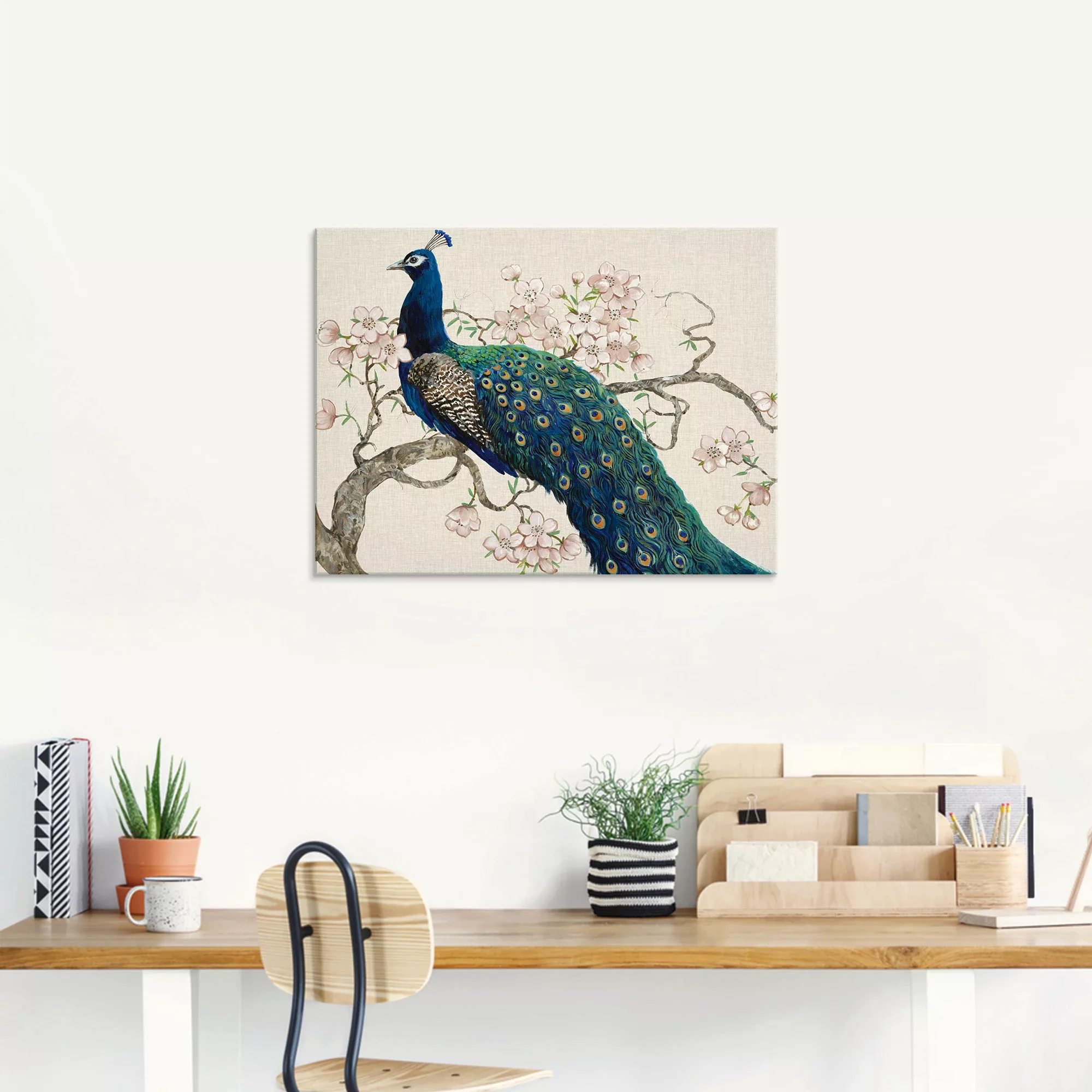 Artland Glasbild »Pfau & Blüten II«, Vögel, (1 St.) günstig online kaufen
