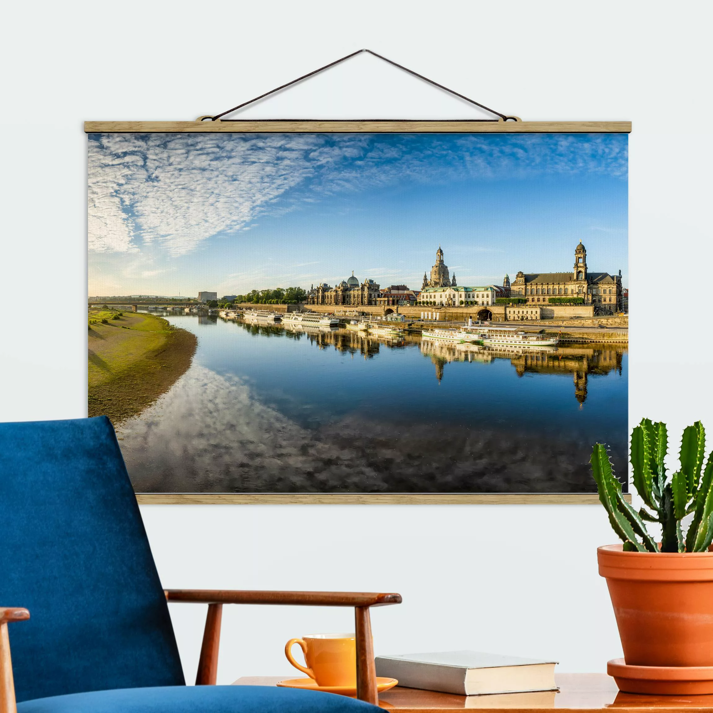 Stoffbild mit Posterleisten Die Weiße Flotte von Dresden günstig online kaufen