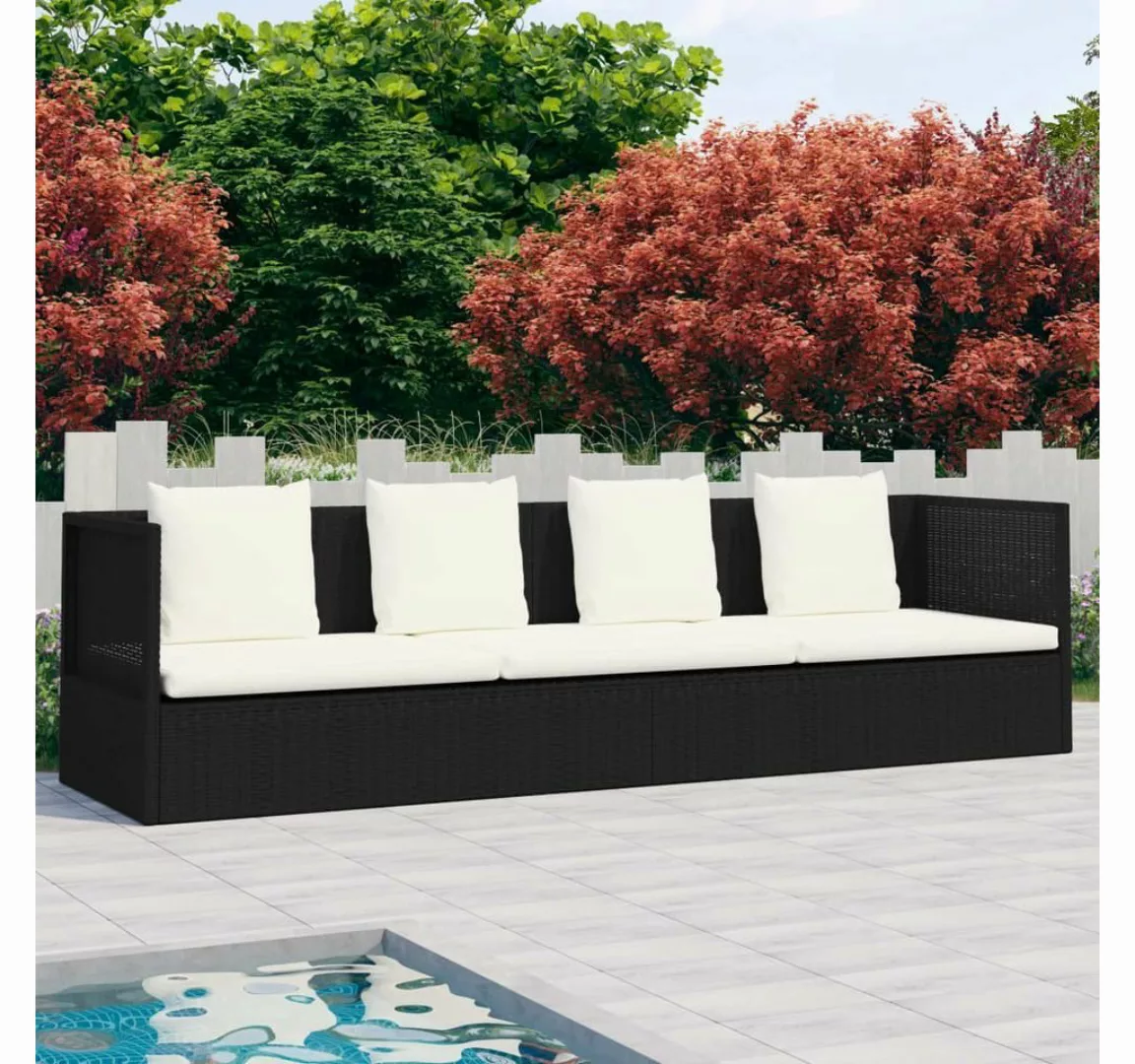 furnicato Bett Garten-Sofabett mit Kissen Poly Rattan Schwarz günstig online kaufen