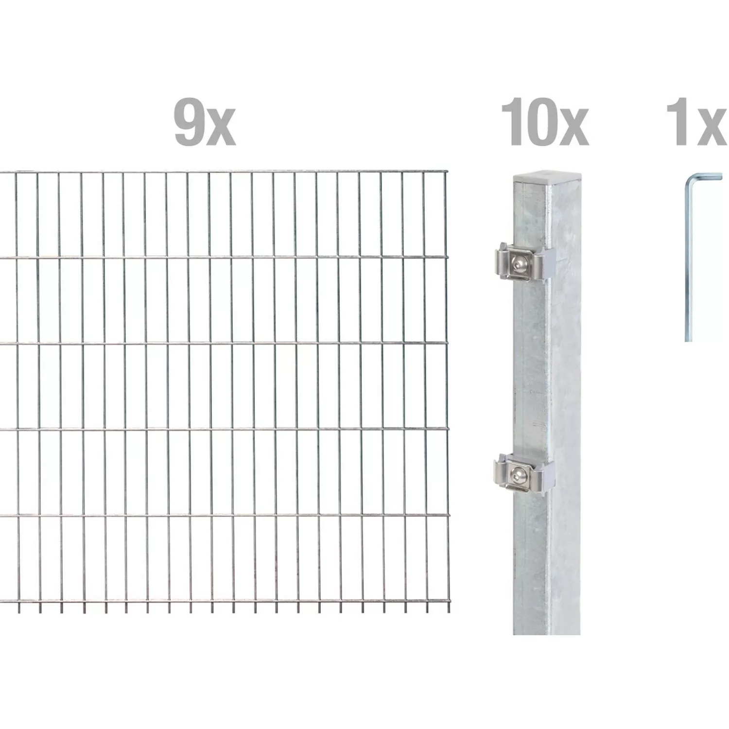 Metallzaun Grund-Set Doppelstabmatte feuerverzinkt 9 x 2 m x 1,6 m günstig online kaufen