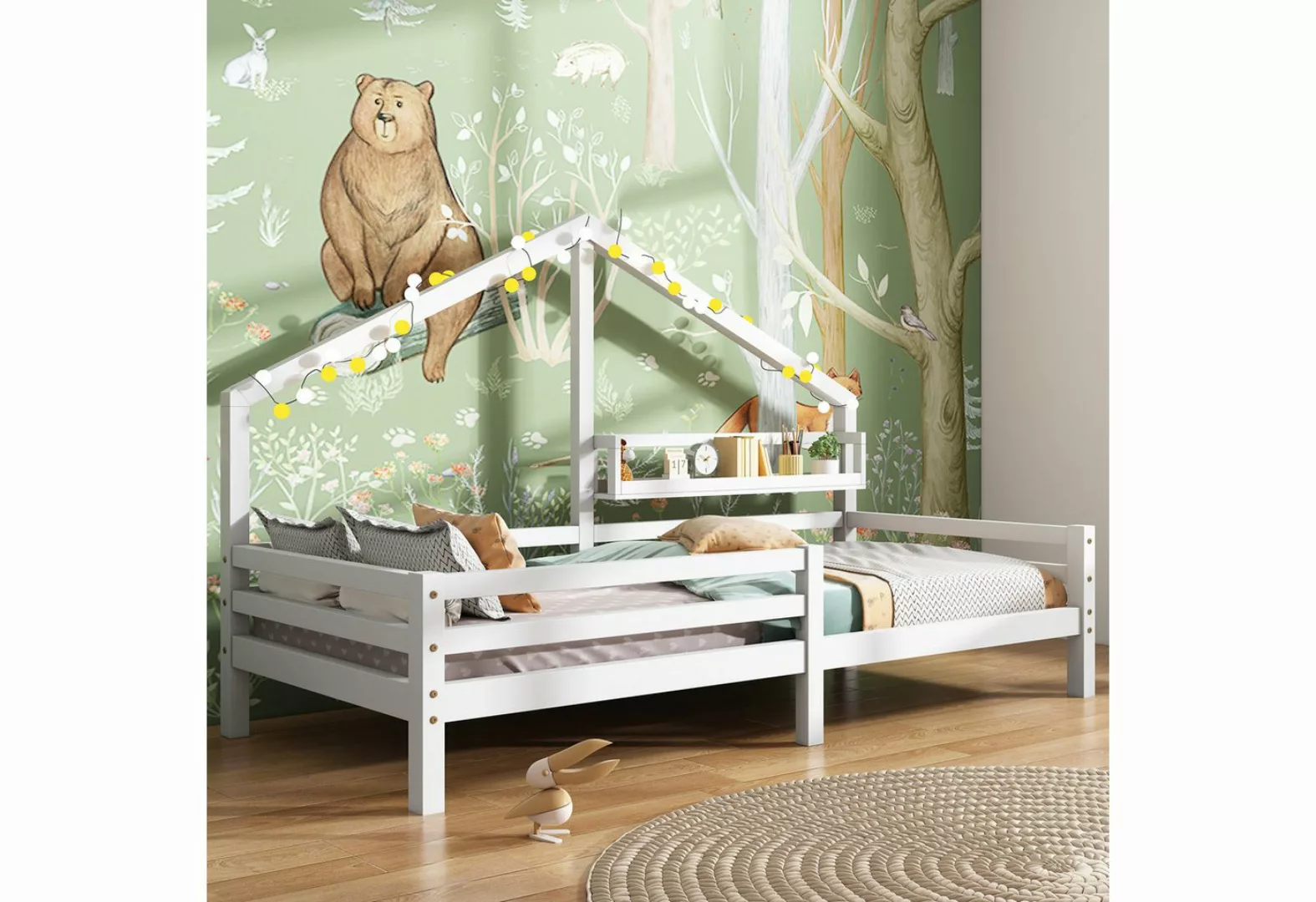 XDOVET Kinderbett Hausbett Kinderbett mit Ablageregal Kaminform 90x200 Weiß günstig online kaufen