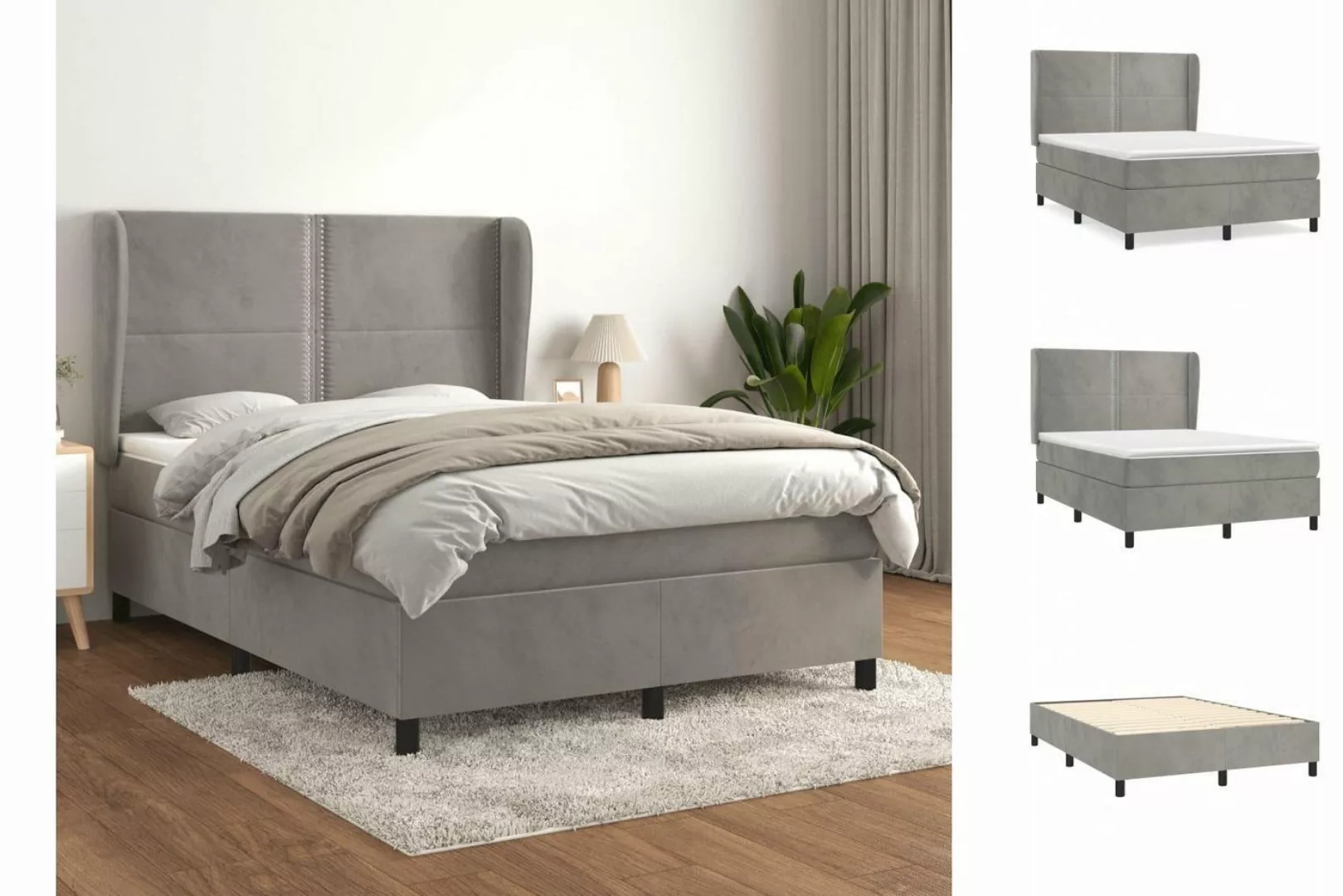 vidaXL Boxspringbett Boxspringbett mit Matratze Hellgrau 140x190 cm Samt Be günstig online kaufen