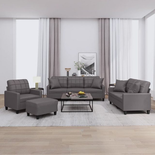 vidaXL Sofa 4-tlg. Sofagarnitur mit Kissen Grau Kunstleder günstig online kaufen