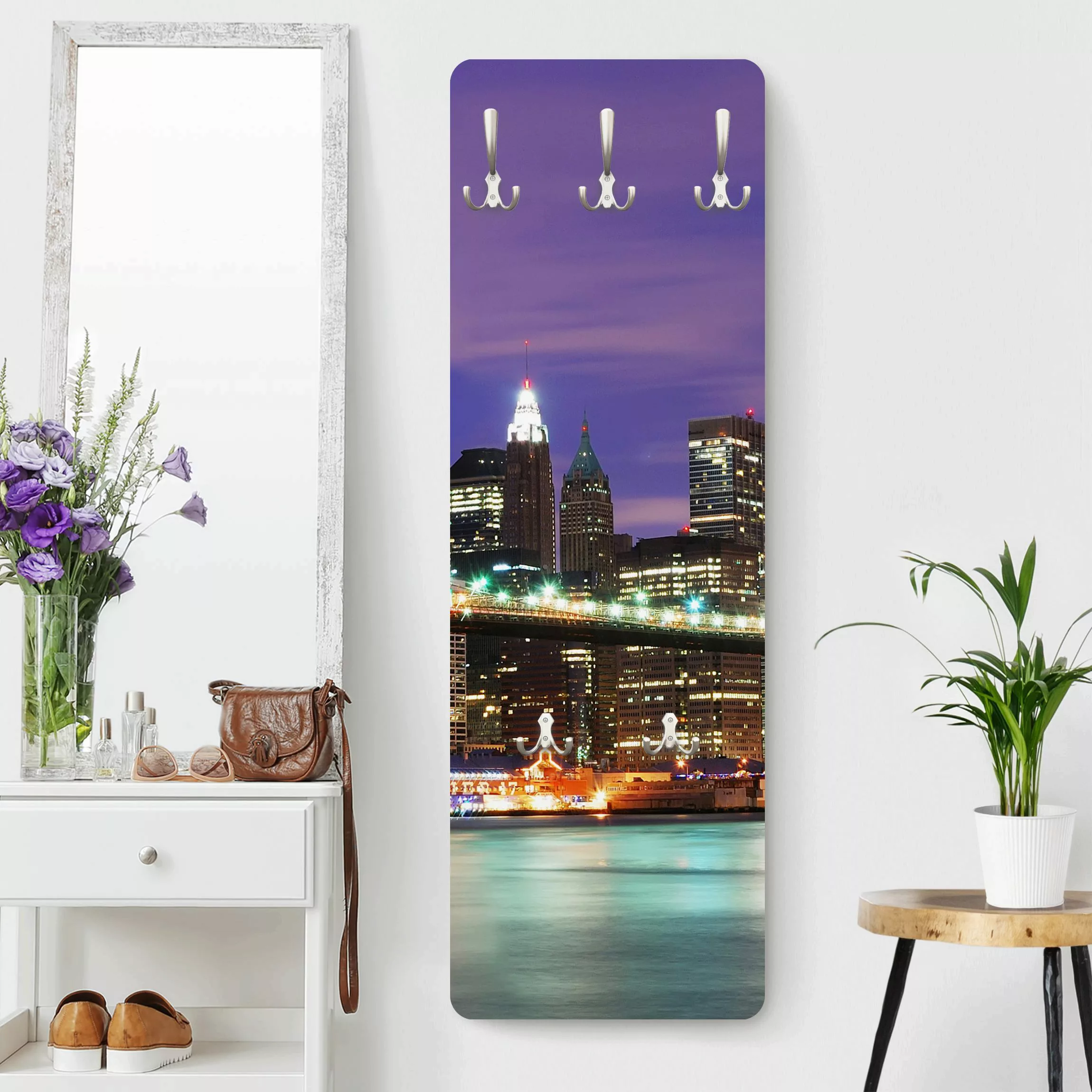 Wandgarderobe Holzpaneel Architektur & Skyline Brooklyn Bridge in New York günstig online kaufen