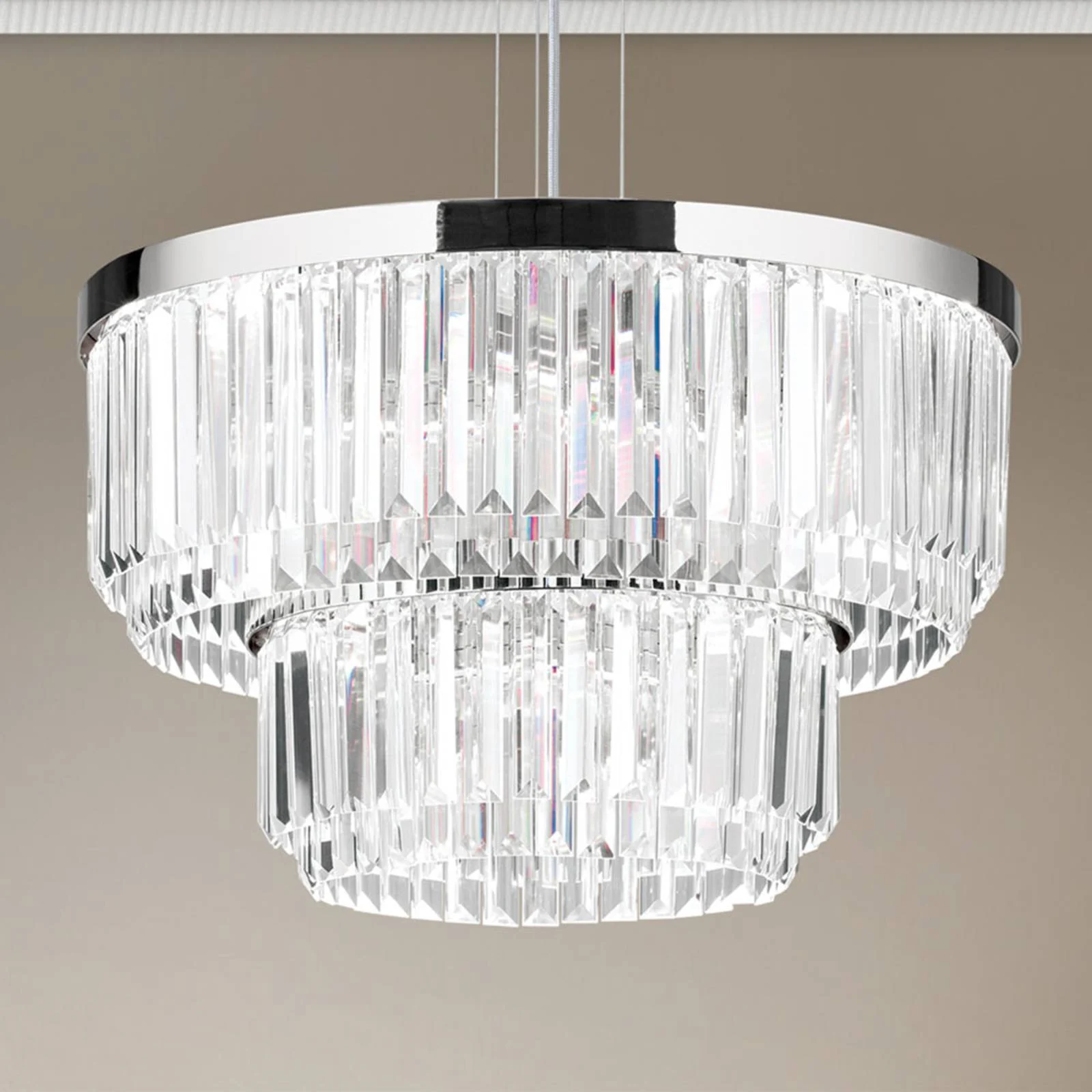 LED-Pendelleuchte Prism, rund, Ø 55 cm, chrom günstig online kaufen