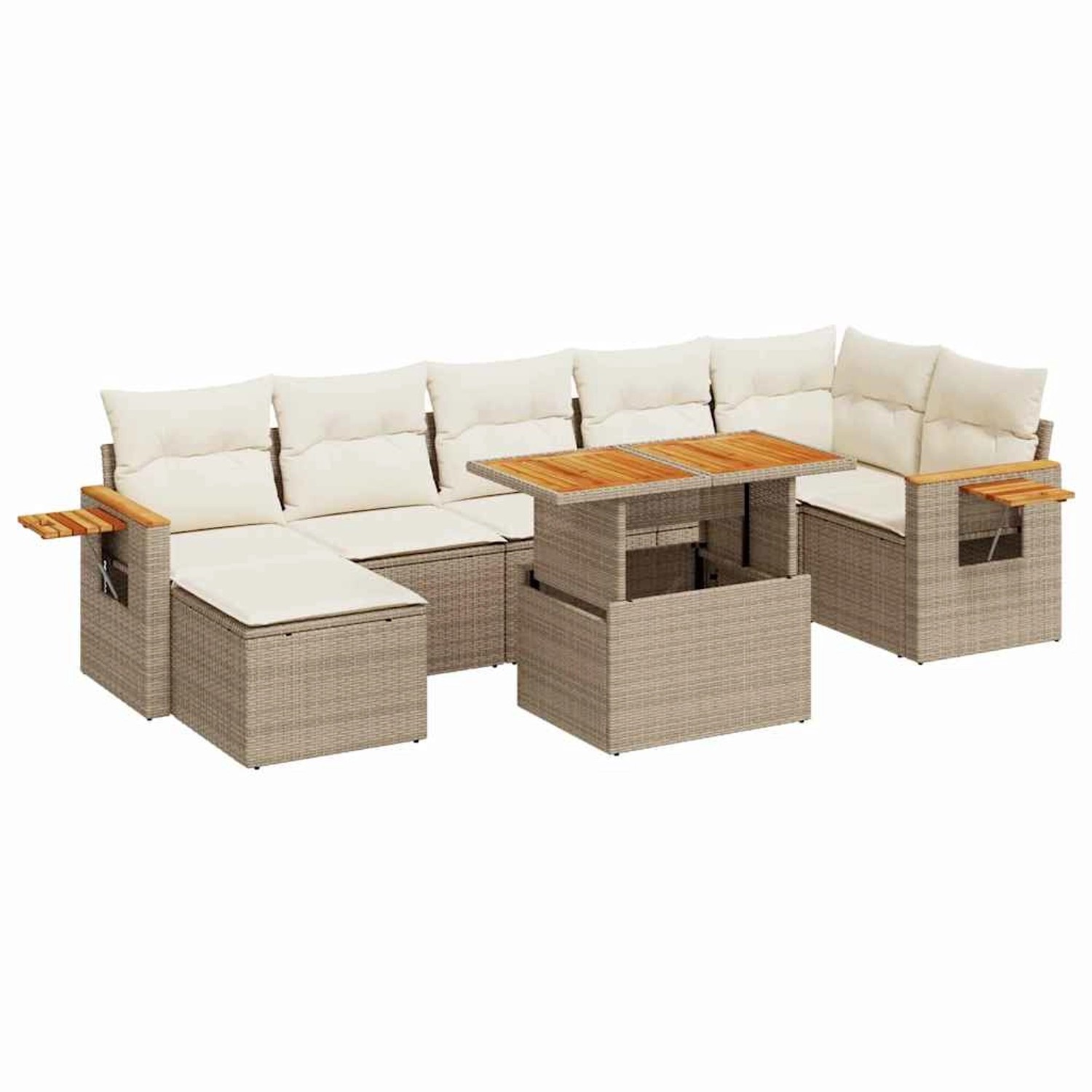 vidaXL 8-Tlg Garten-Sofagarnitur mit Kissen Beige Poly Rattan Akazie 332762 günstig online kaufen