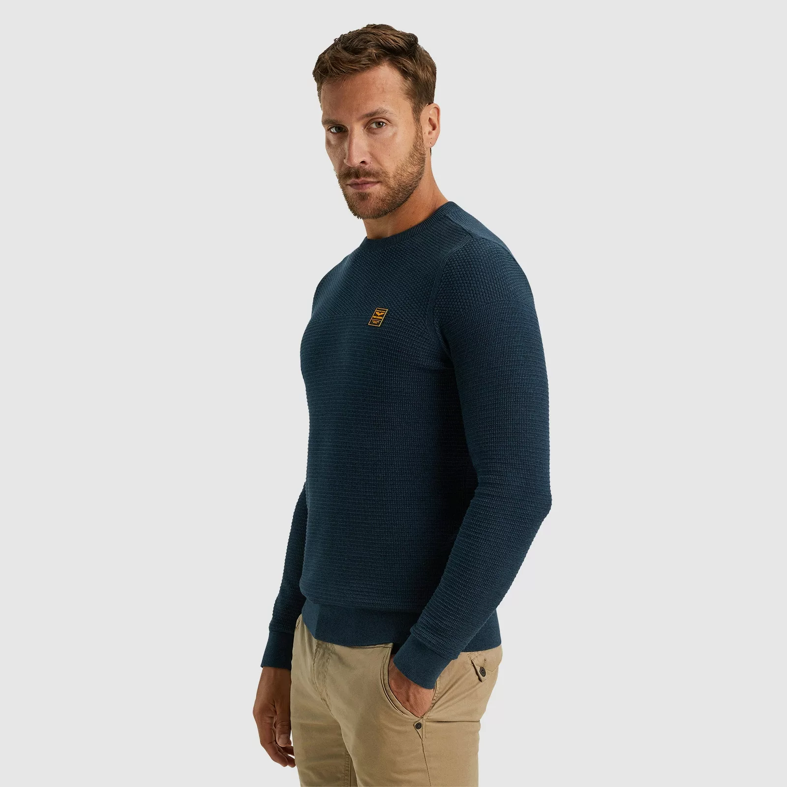 PME LEGEND Rundhalspullover Crewneck collar cotton mouline mit Logostickere günstig online kaufen