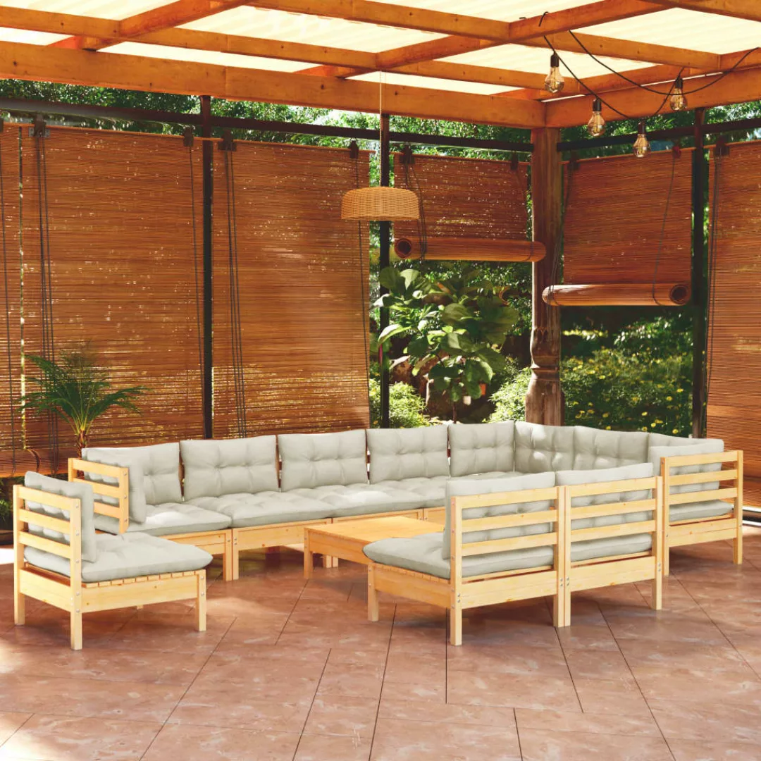 11-tlg. Garten-lounge-set Mit Creme Kissen Massivholz Kiefer günstig online kaufen