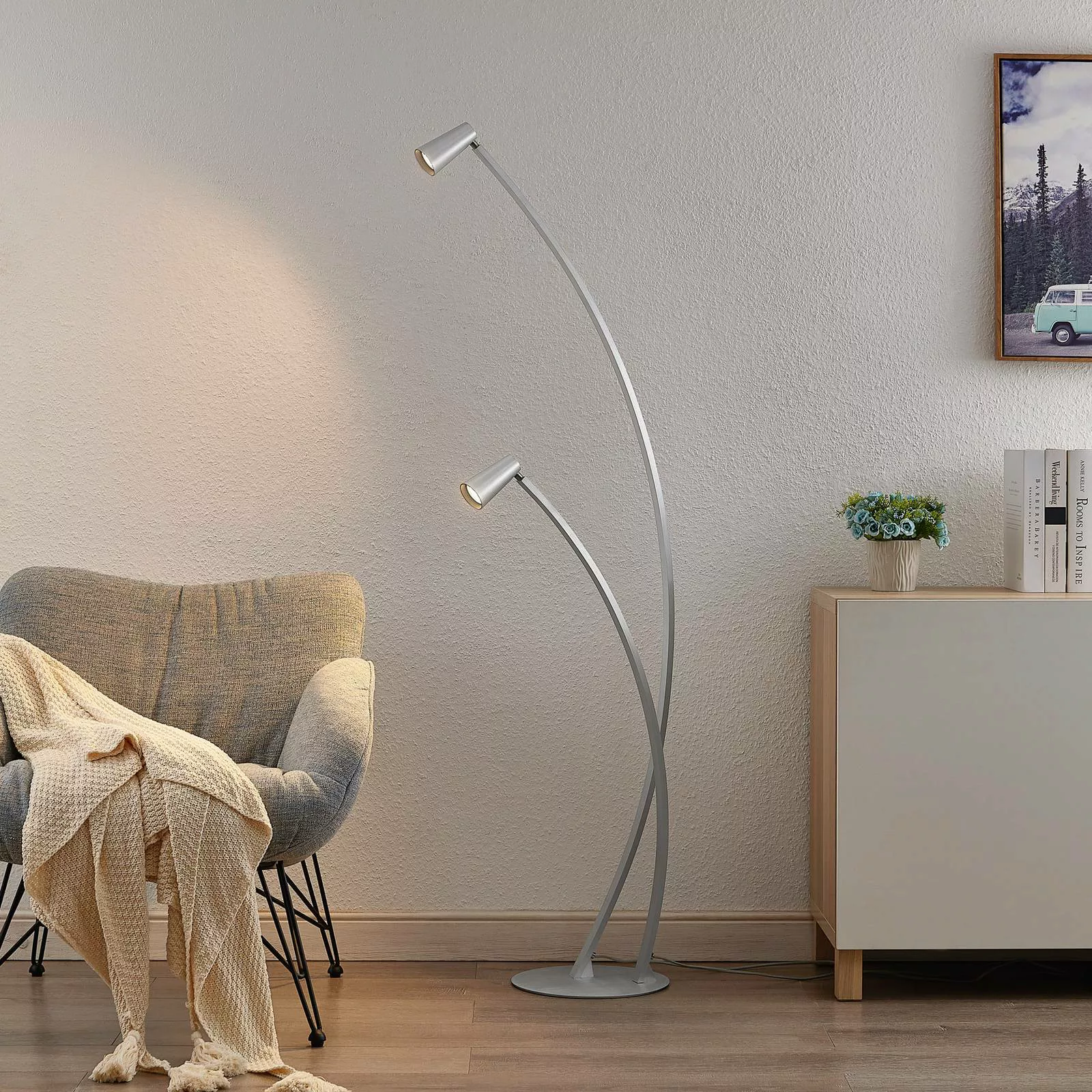 Lucande Velanoris Stehlampe, 2-fl., alu gebürstet günstig online kaufen