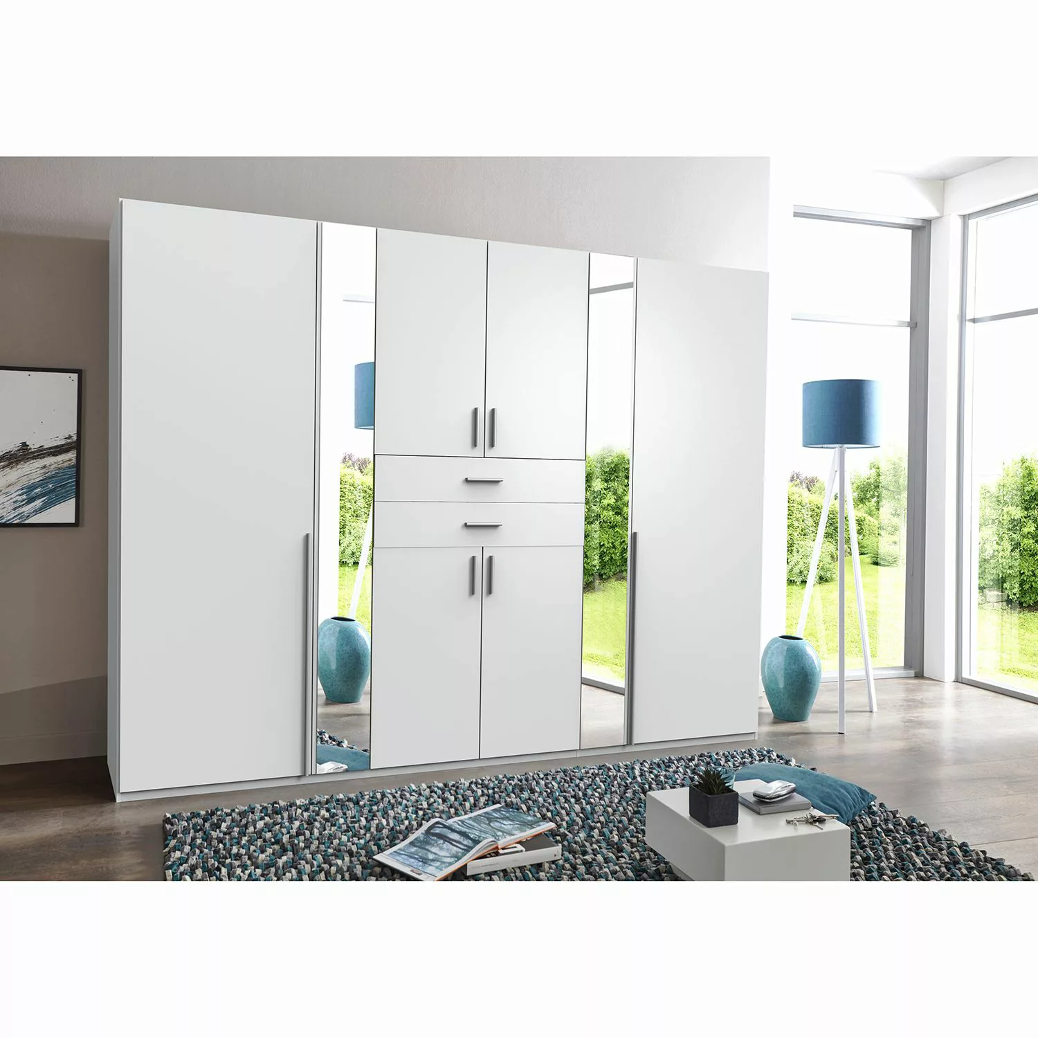 home24 Wimex Drehtürenschrank Vanea Weiß mit Spiegel 270x210x58 cm (BxHxT) günstig online kaufen