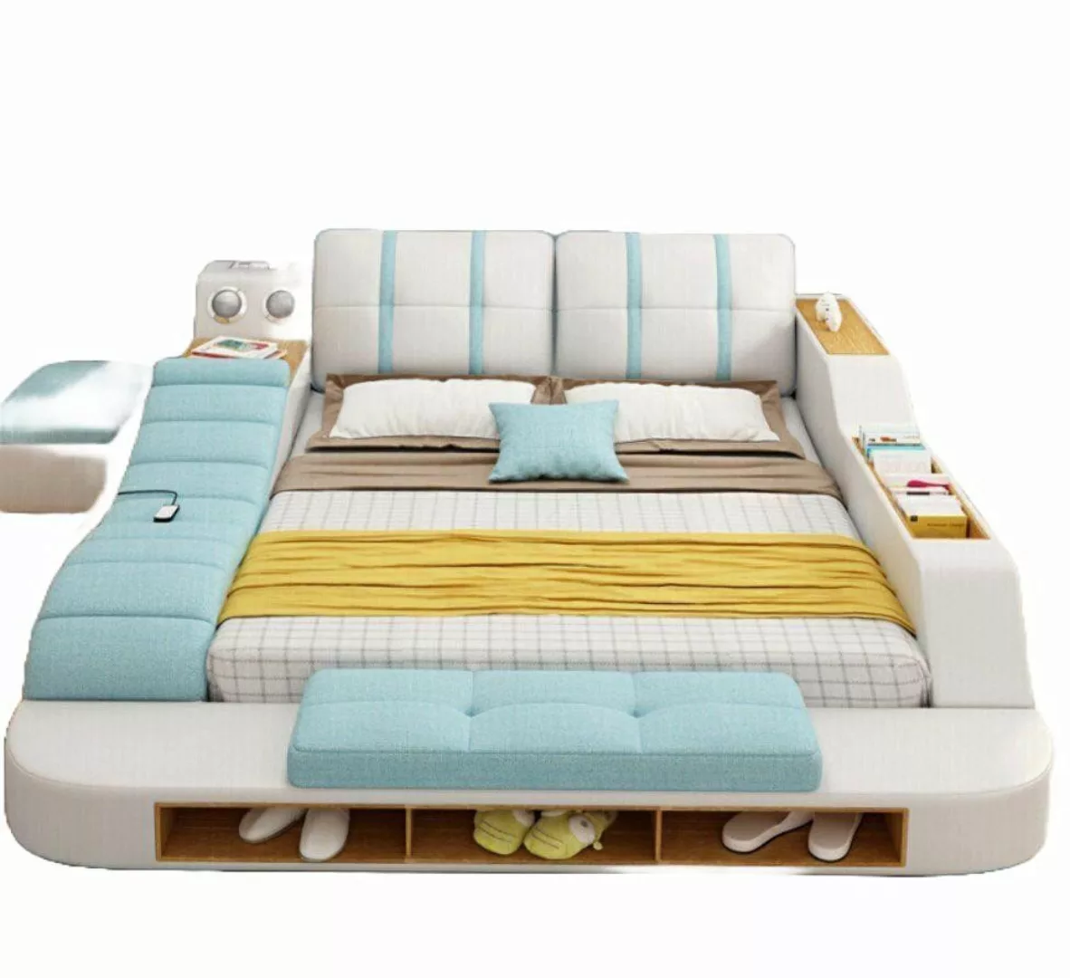 JVmoebel Bett, Design Leder Bett Polster Betten Moderne 180x200 cm Multifun günstig online kaufen