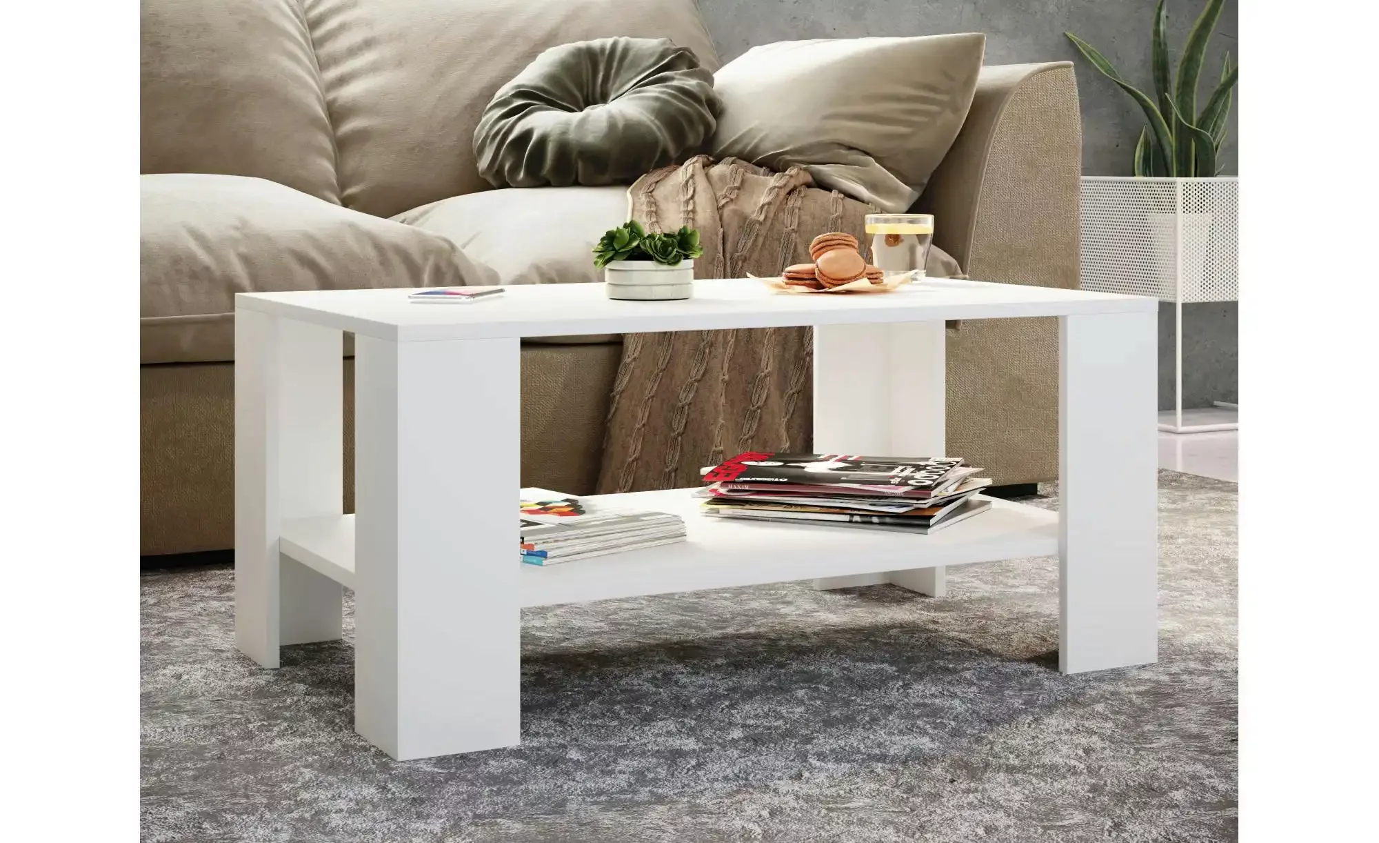 VCM Holz Beistelltisch Couchtisch Sofatisch Wohnzimmertisch Dalus braun/wei günstig online kaufen