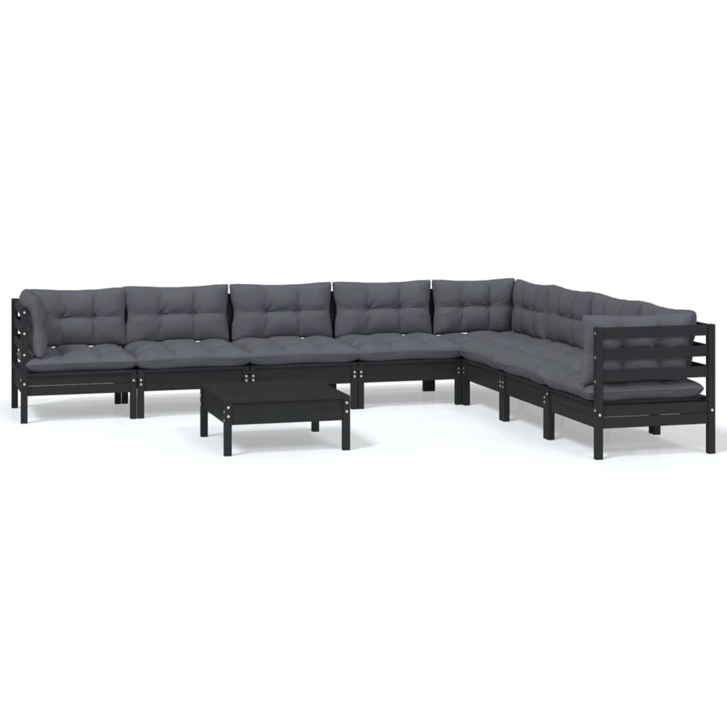 9-tlg. Garten-lounge-set Mit Kissen Schwarz Massivholz Kiefer günstig online kaufen