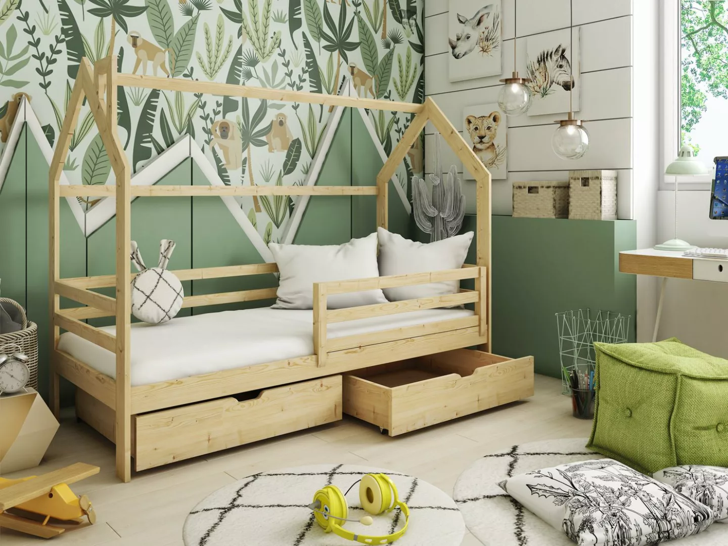 Fun Möbel Hausbett Kinderbett BELLI (in vier Farben, inkl. Rausfallschutz), günstig online kaufen
