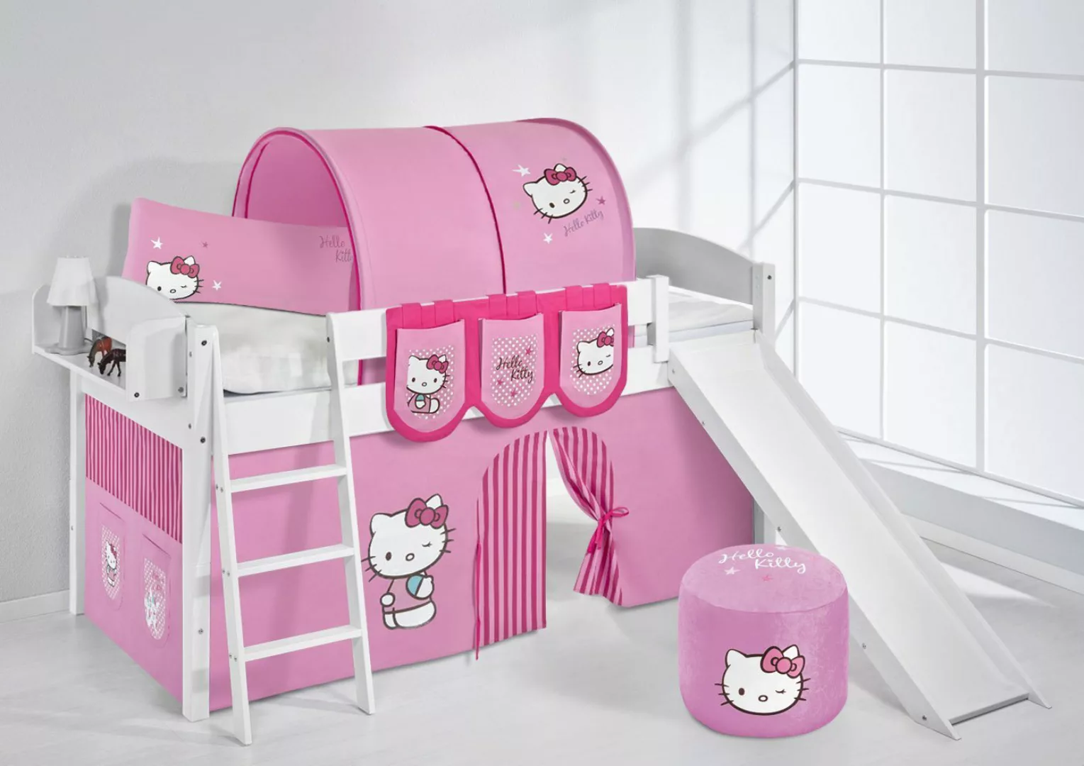 Lilokids Hochbett Spielbett IDA Hello Kitty Teilbares Hochbett mit Rutsche günstig online kaufen