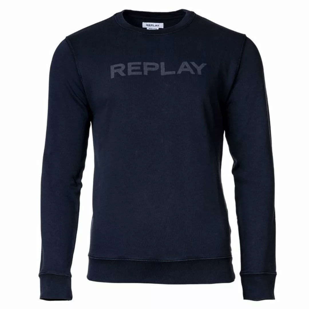 REPLAY Herren Sweatshirt - Sweater, Rundhals, Organic Cotton, Logo Blau 2XL günstig online kaufen