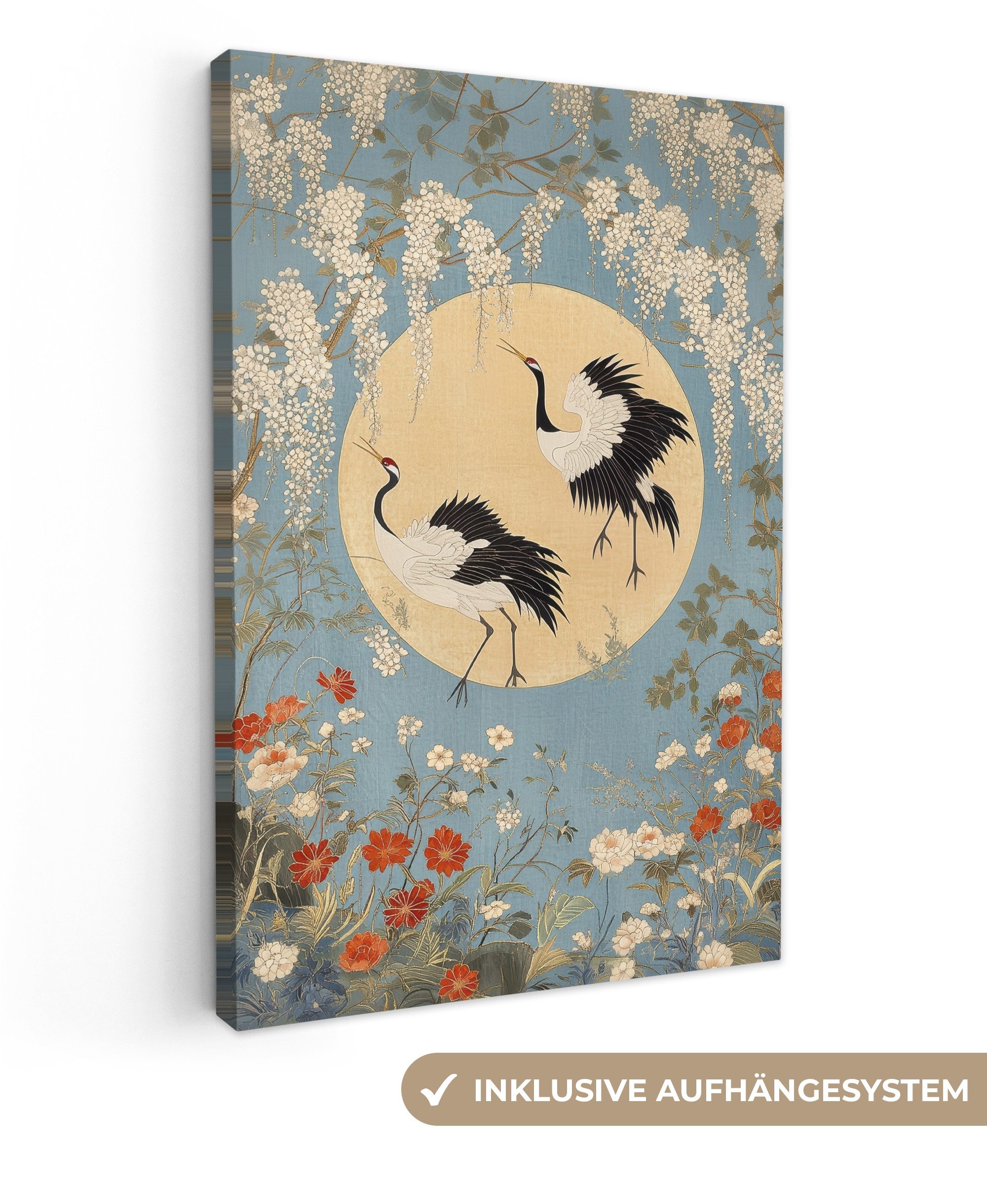 OneMillionCanvasses® Leinwandbild Kraniche - Mond - günstig online kaufen