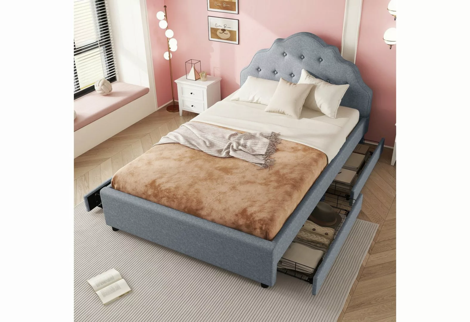 REDOM Polsterbett Doppelbett Funktionsbett, minimalistisches Styling, Leine günstig online kaufen