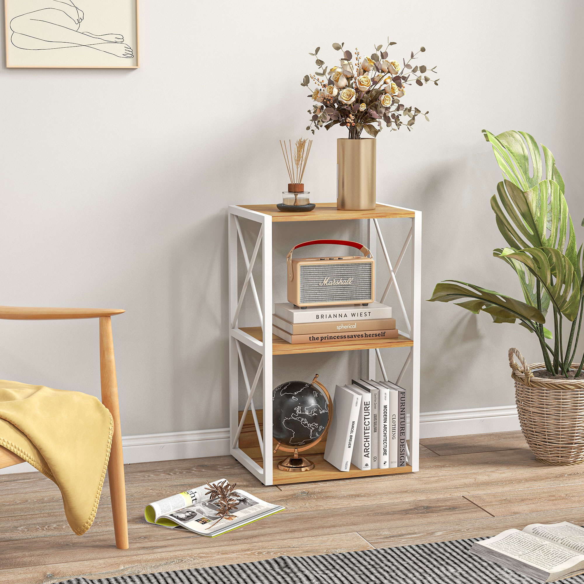 HOMCOM Regal für Wohnzimmer, Küche, Badezimmer 3 Regale platzsparend Holz 4 günstig online kaufen