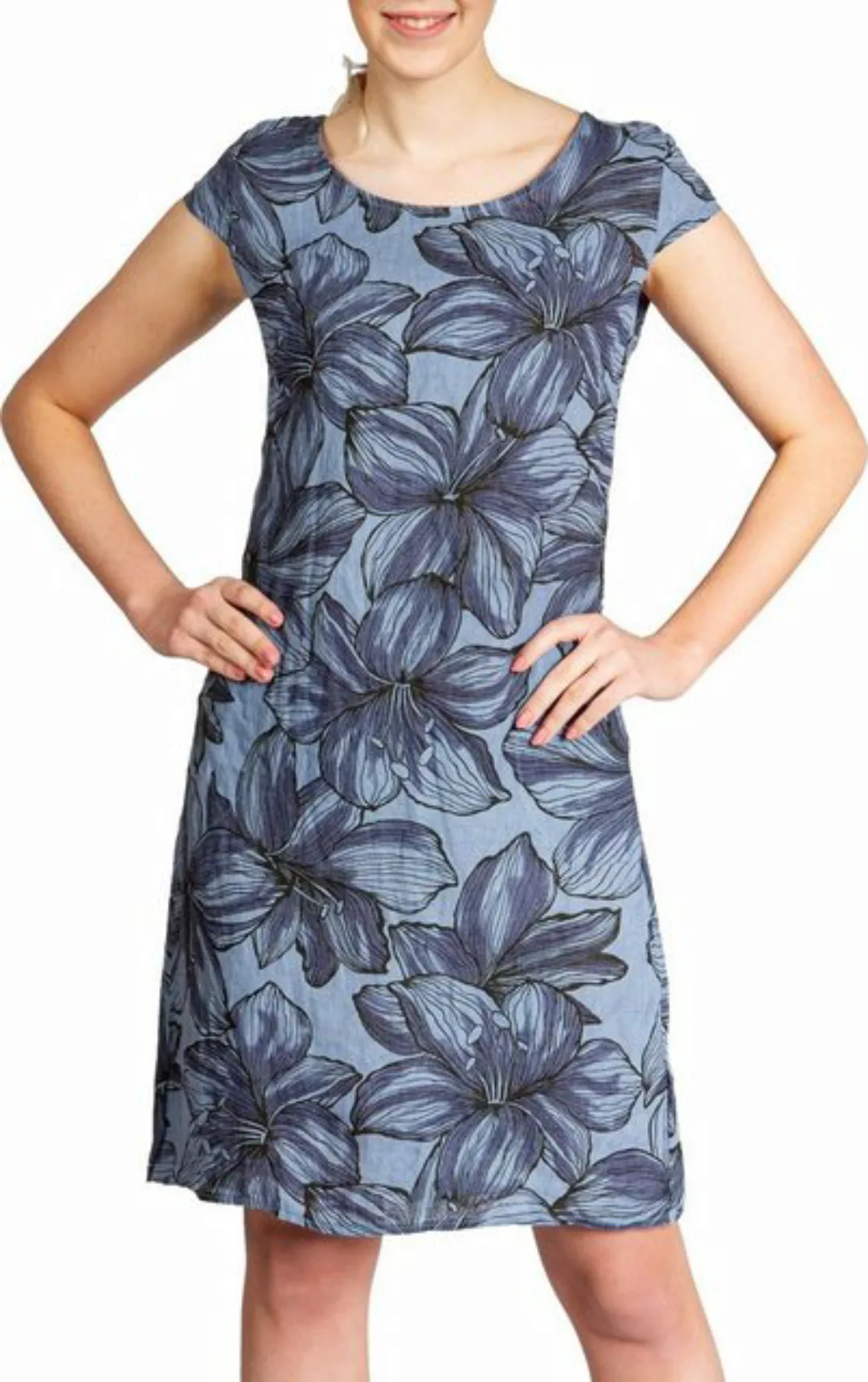 Caspar Sommerkleid SKL038 Damen Sommer Leinenkleid mit Lilien Blüten Print günstig online kaufen