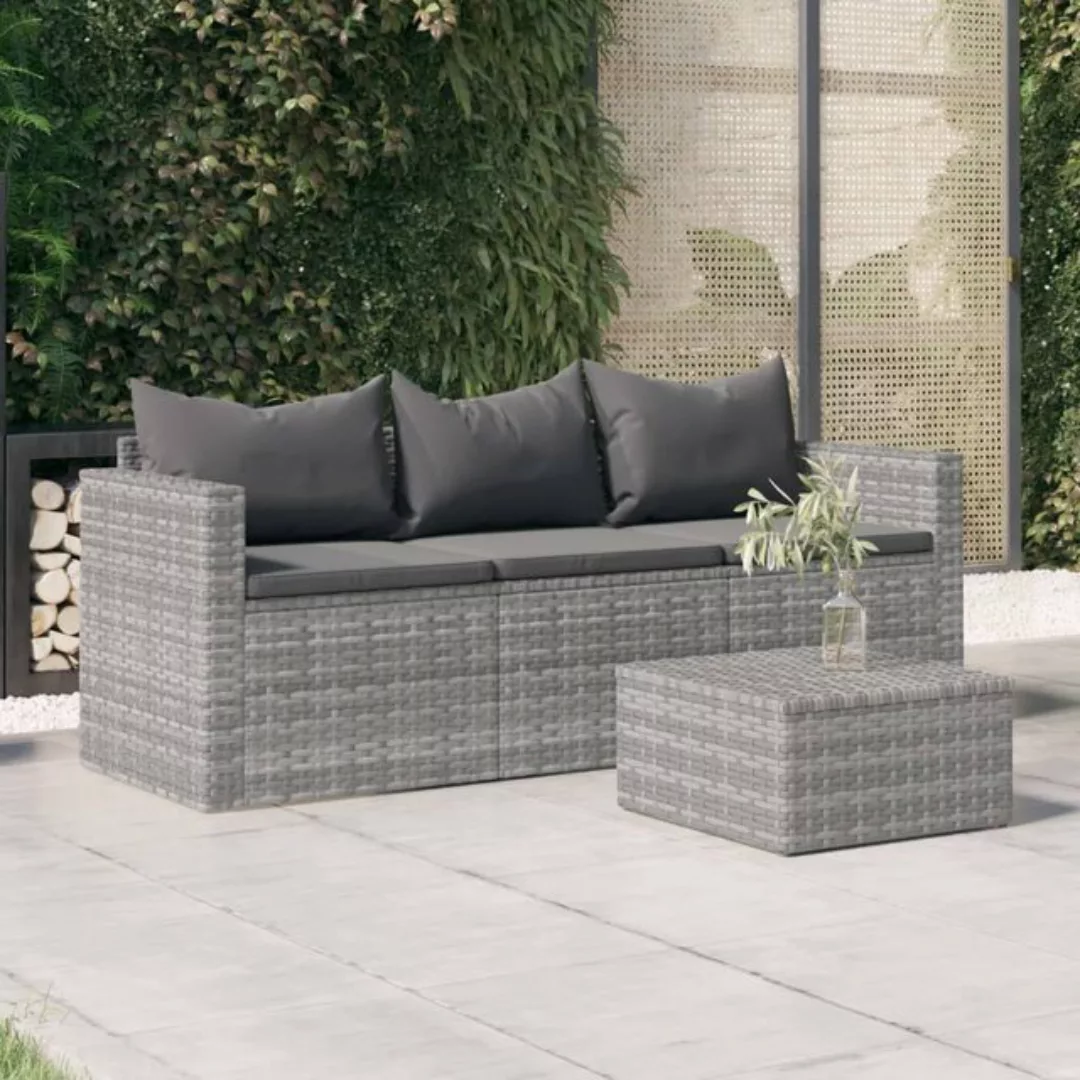 Vidaxl Gartensofa 3-sitzer Mit Kissen Grau Poly Rattan günstig online kaufen