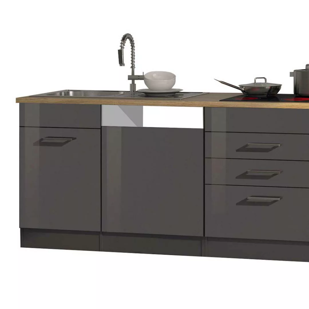 Küchenblock 330 cm breit Grau Hochglanz (achtteilig) günstig online kaufen