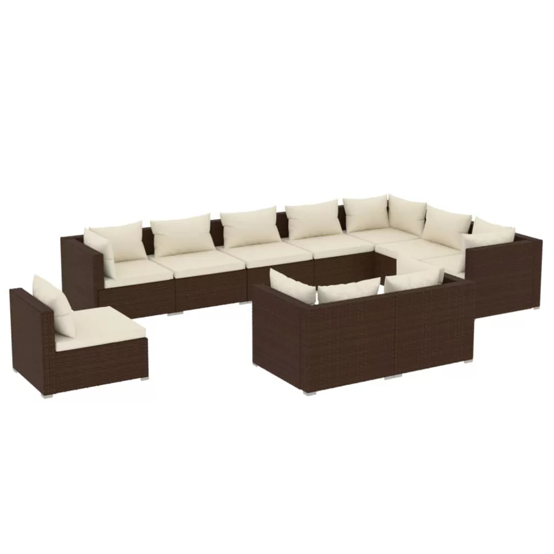 Vidaxl 10-tlg. Garten-lounge-set Mit Kissen Poly Rattan Braun günstig online kaufen