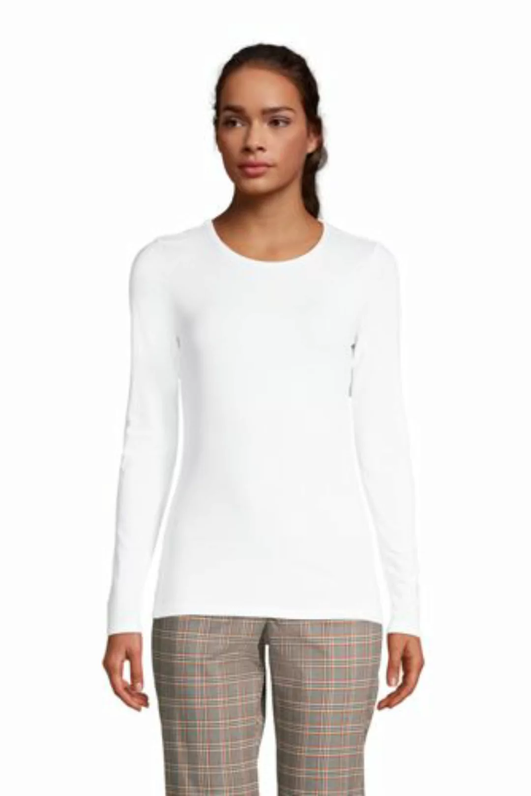 Shirt aus Baumwoll/Modalmix in Petite-Größe, Damen, Größe: L Petite, Weiß, günstig online kaufen