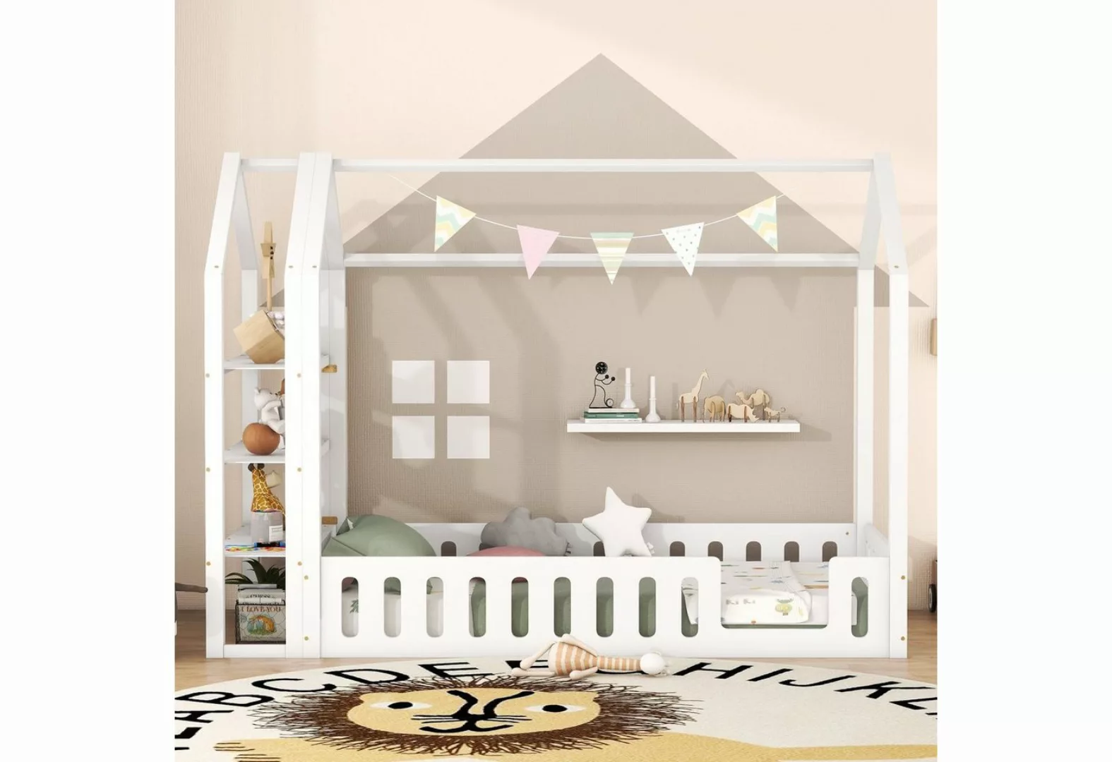 SOFTWEARY Hausbett mit Lattenrost (90x200 cm), Kinderbett mit Rausfallschut günstig online kaufen