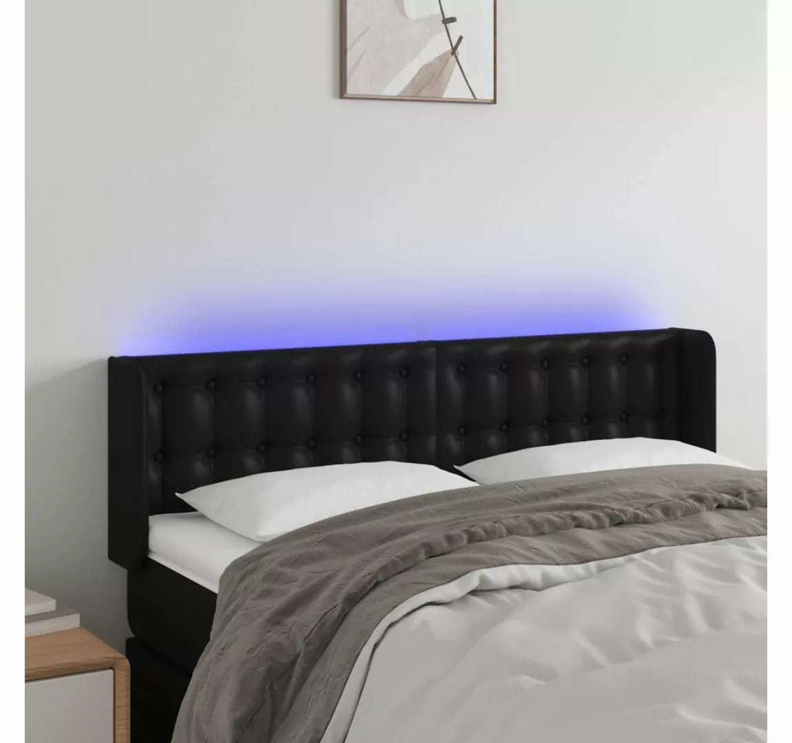 vidaXL Bett, LED Kopfteil Schwarz 147x16x78/88 cm Kunstleder günstig online kaufen