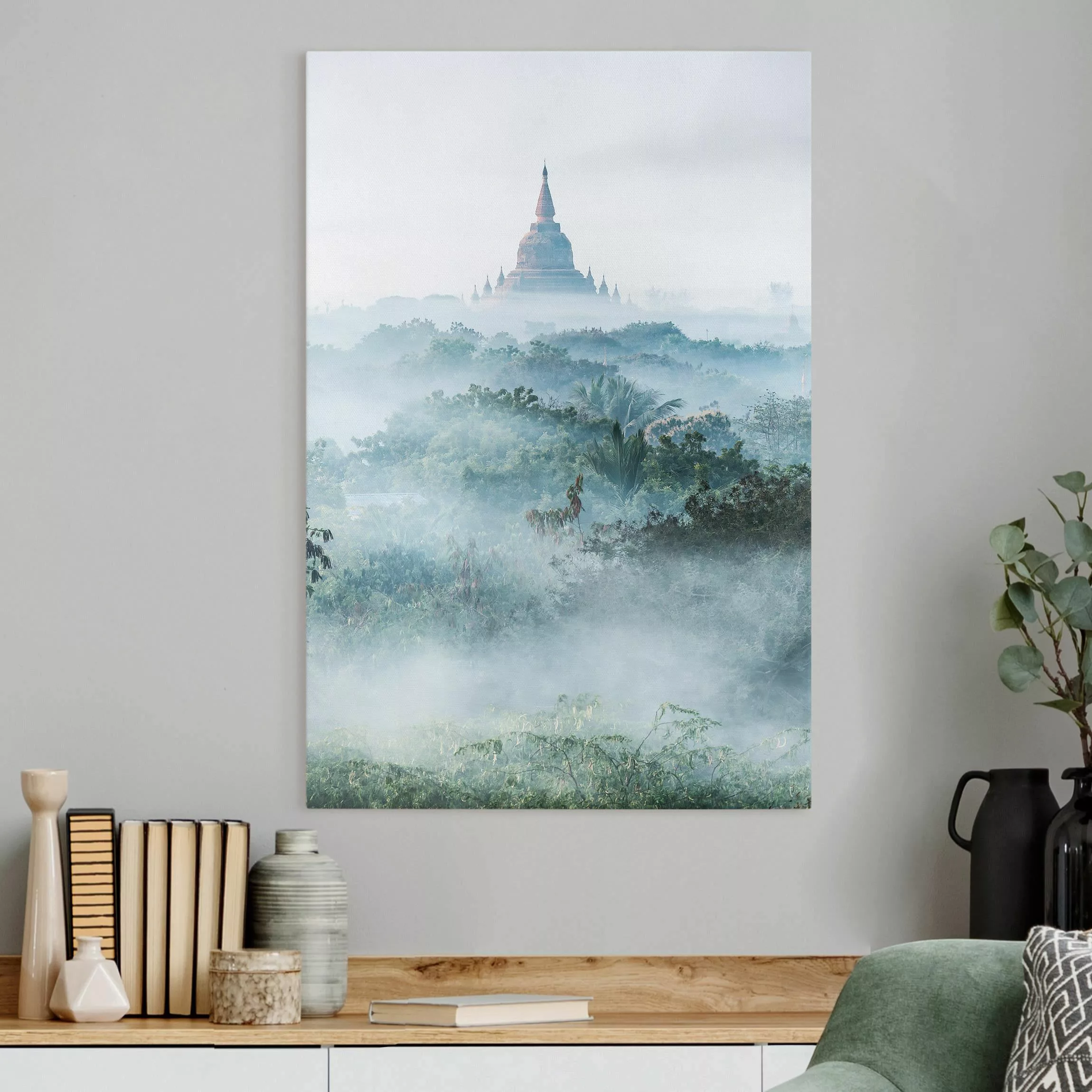 Leinwandbild Morgennebel über dem Dschungel von Bagan günstig online kaufen