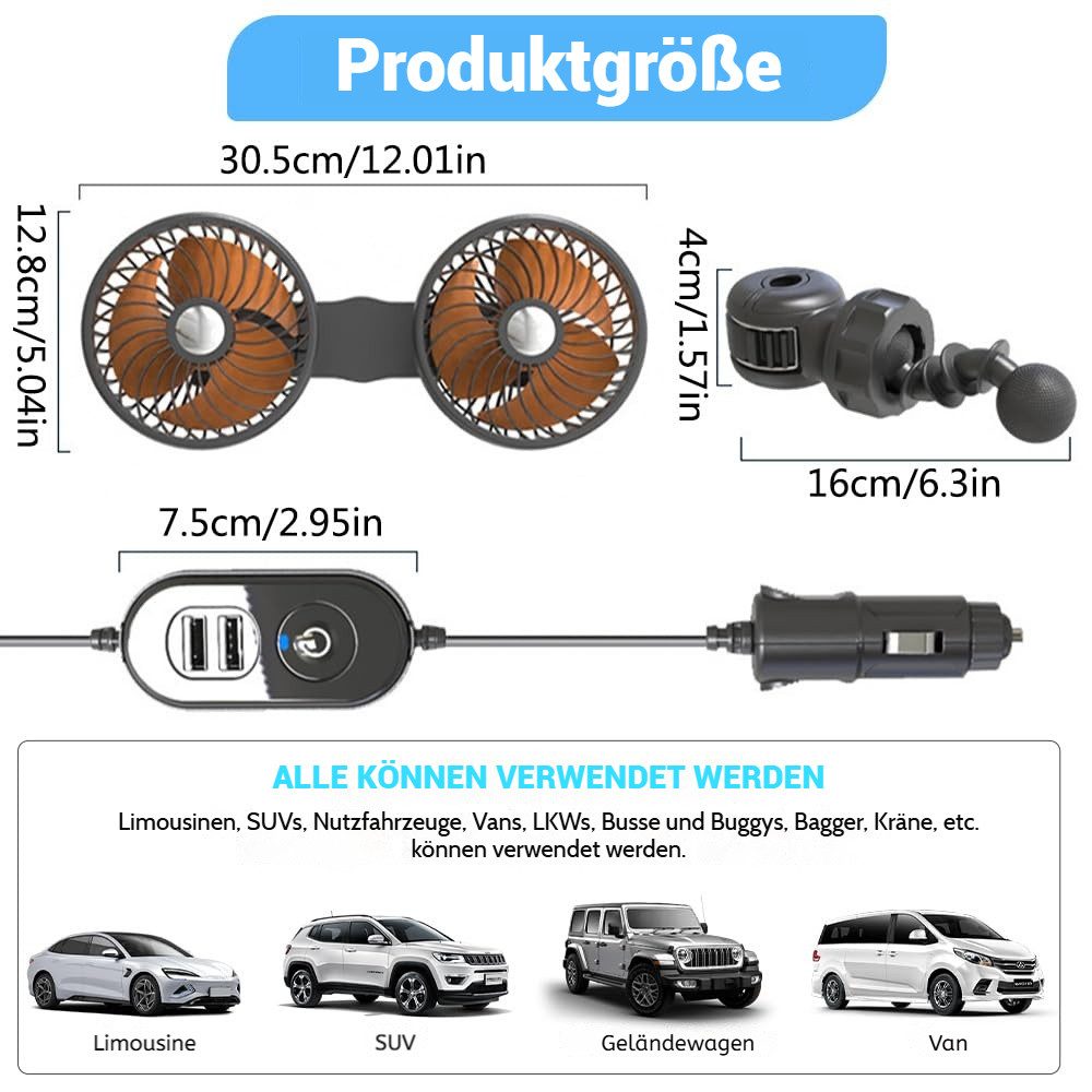 JOYOLEDER Handventilator Auto Ventilator 12V/24V, Doppelter günstig online kaufen
