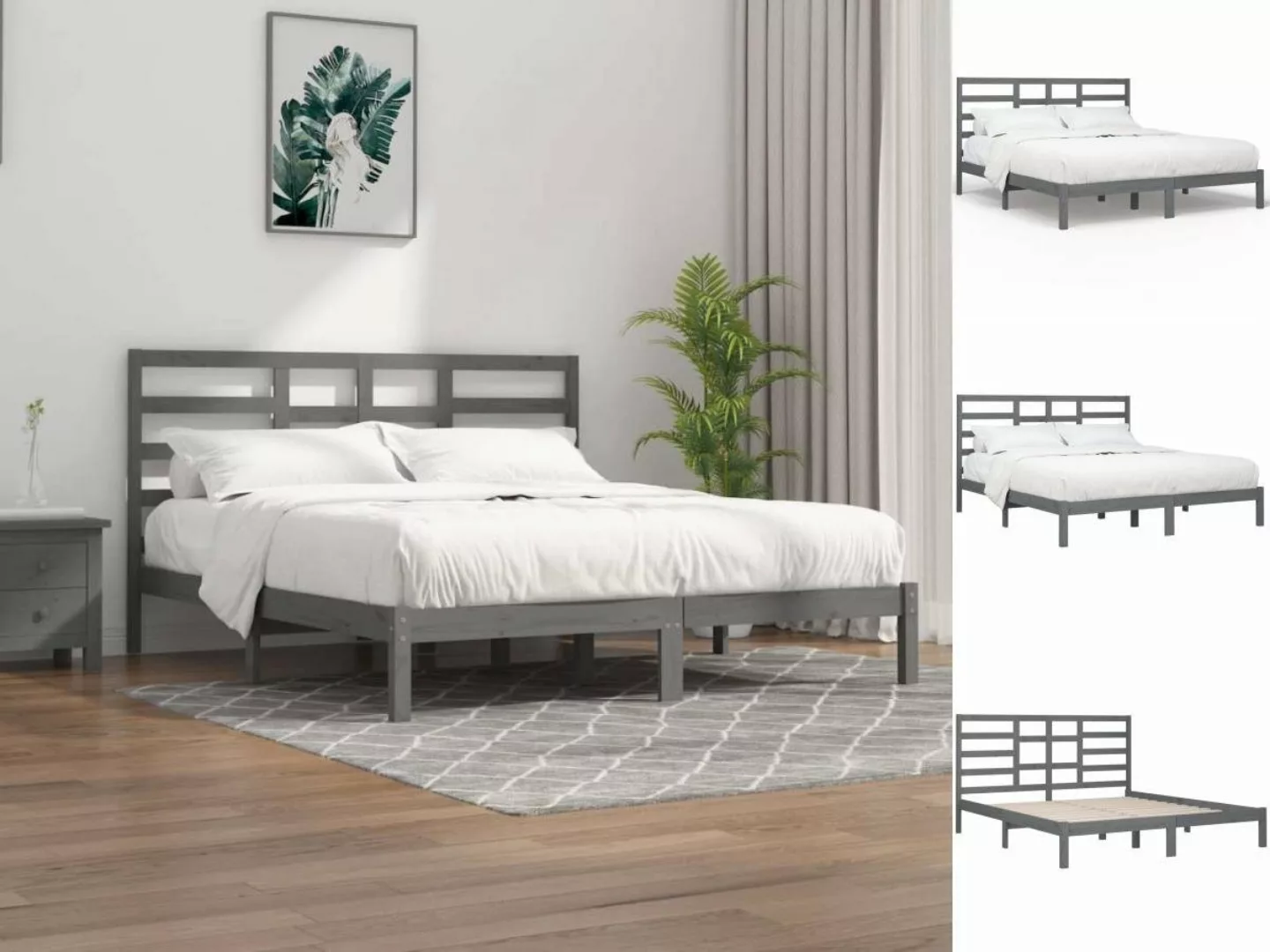 vidaXL Bettgestell Massivholzbett Grau 180x200 cm 6FT Super King Bett Bettg günstig online kaufen