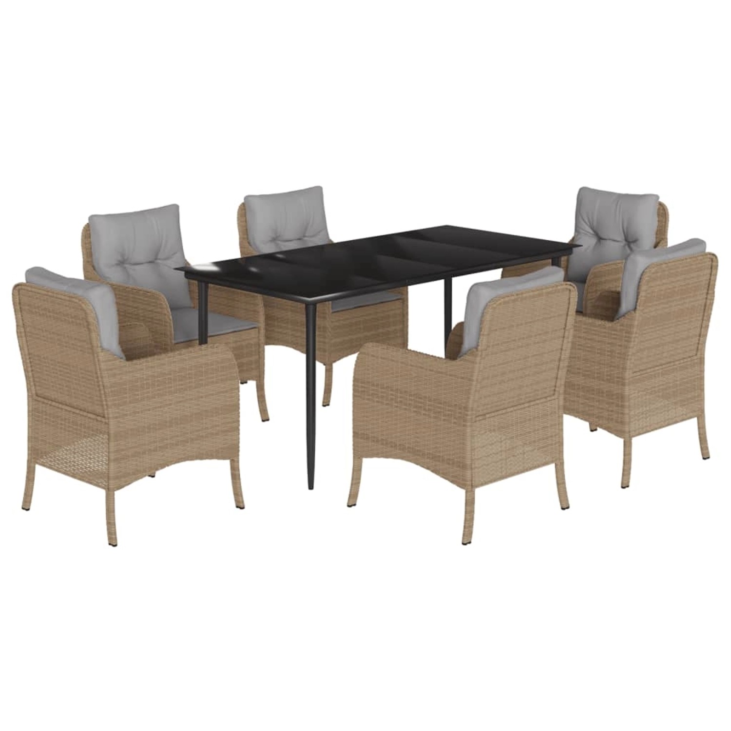 vidaXL 7-Tlg Garten-Essgruppe mit Kissen Beige Poly Rattan 3211980 günstig online kaufen