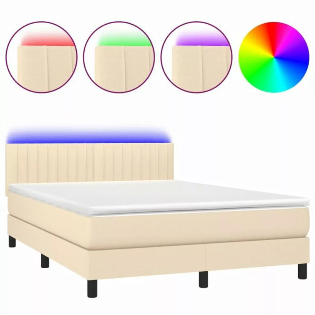 vidaXL Boxspringbett Boxspringbett mit Matratze LED Creme 140x200 cm Stoff günstig online kaufen