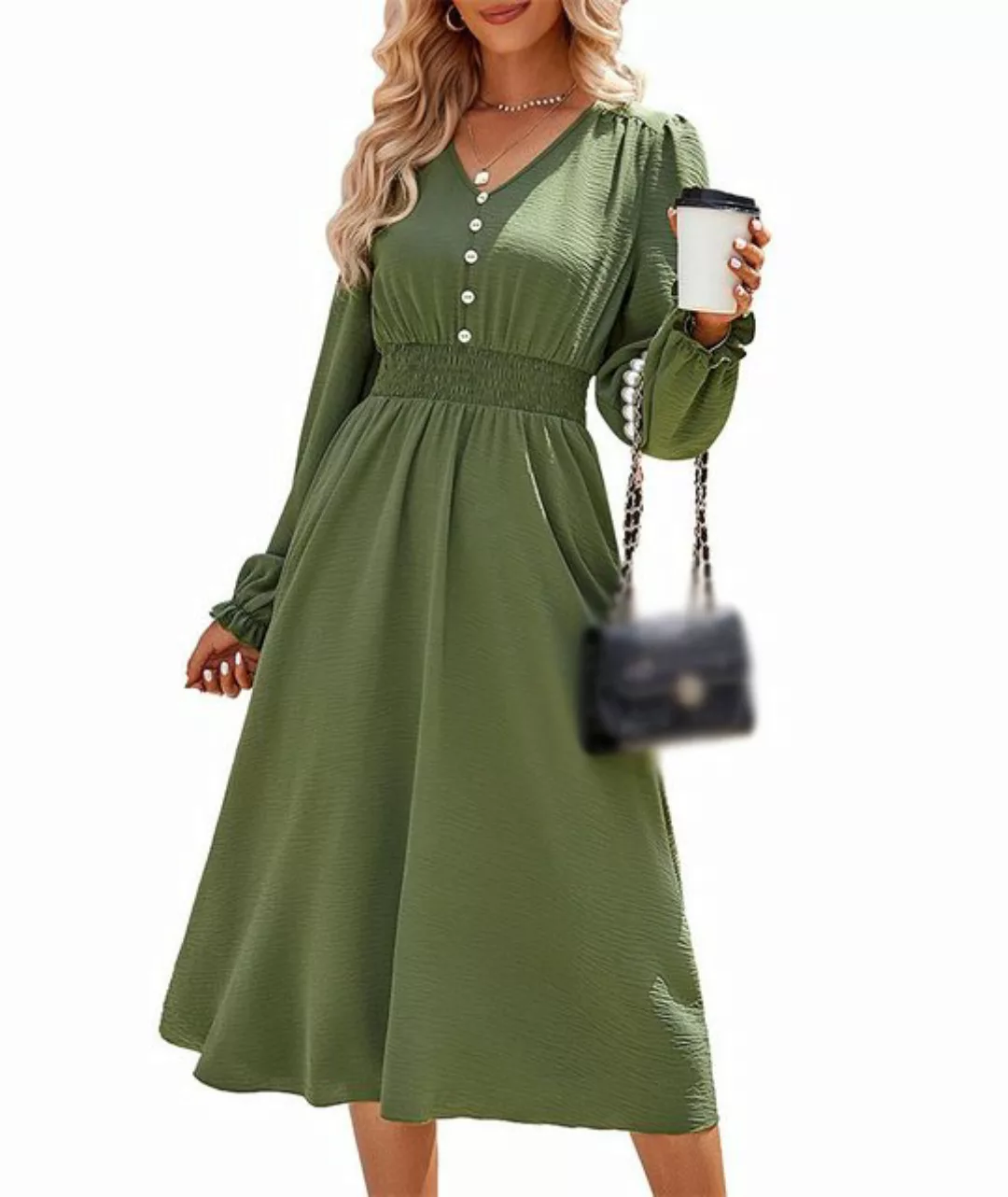 AFAZ New Trading UG Sommerkleid V-Ausschnitt, tailliertes, einfarbiges knie günstig online kaufen