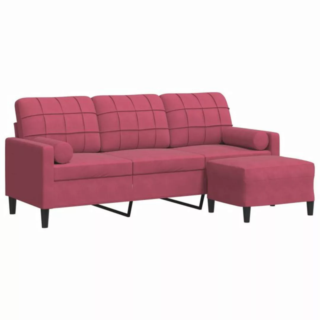 vidaXL Sofa 3-Sitzer-Sofa mit Hocker Weinrot 180 cm Samt günstig online kaufen