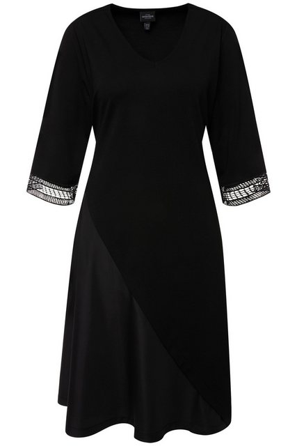 Ulla Popken Sommerkleid Jersey-Midikleid Tafteinsatz V-Ausschnitt 3/4-Arm günstig online kaufen