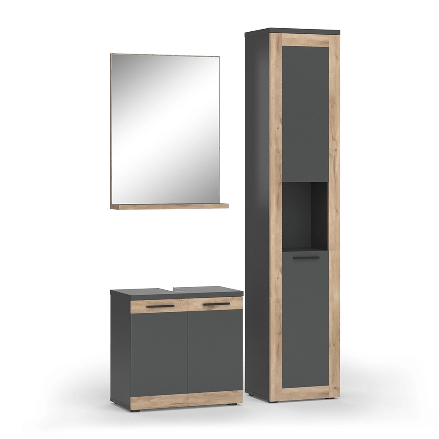 Vicco Badmöbel-Set Niko Anthrazit/Viking Oak mit Hochschrank günstig online kaufen
