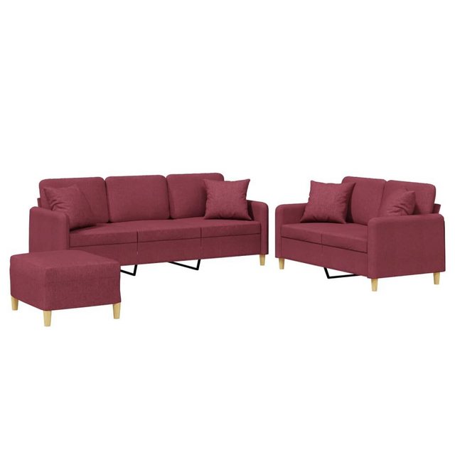 vidaXL Sofa 3-tlg. Sofagarnitur mit Kissen Weinrot Stoff günstig online kaufen