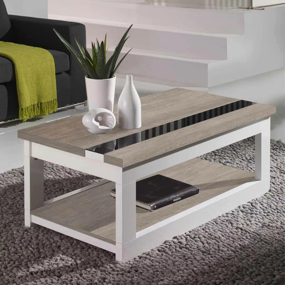 Wohnzimmer Couchtisch in Weiß Hochglanz Eiche Sonoma 110 cm günstig online kaufen