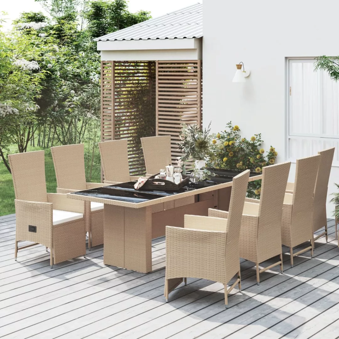 Vidaxl 9-tlg. Garten-essgruppe Mit Kissen Beige Poly Rattan günstig online kaufen