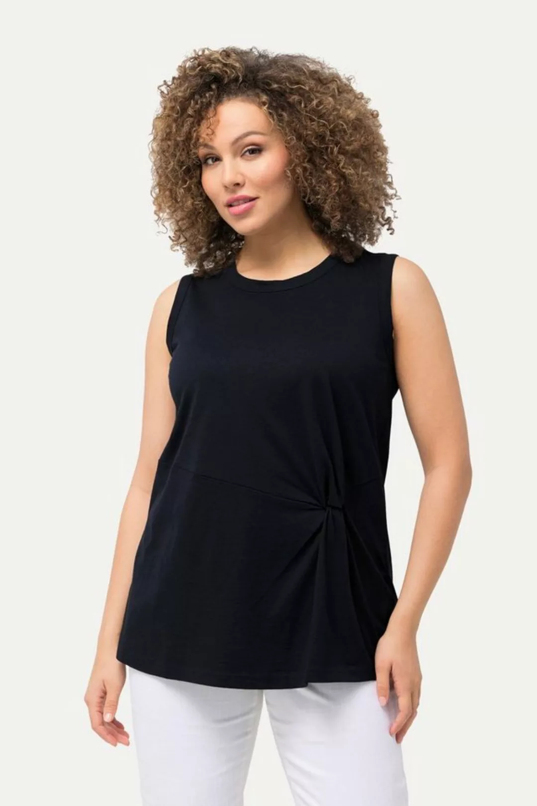 Ulla Popken Longtop Top drapiert Classic Rundhals ärmellos günstig online kaufen