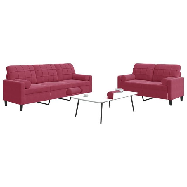 vidaXL Sofa, 2-tlg. Sofagarnitur mit Kissen und Nackenrollen Weinrot Samt günstig online kaufen