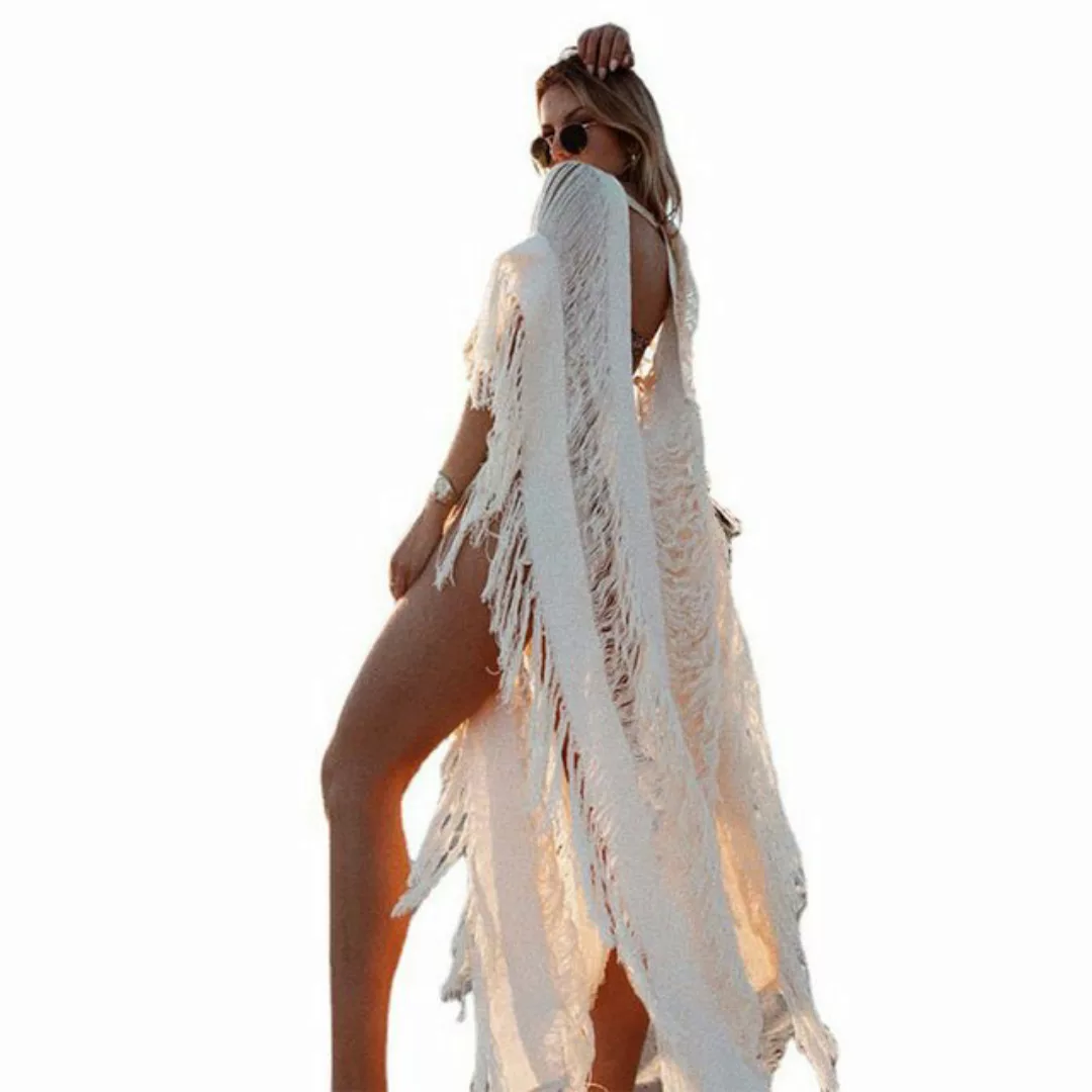 ZWY Strandkleid Damenbluse mit Fransen und ausgehöhlter Strandoberbekleidun günstig online kaufen