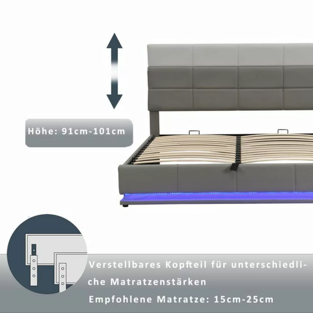 REDOM Polsterbett Stauraumbett Funktionsbett Doppelbett (mit LED Beleuchtun günstig online kaufen