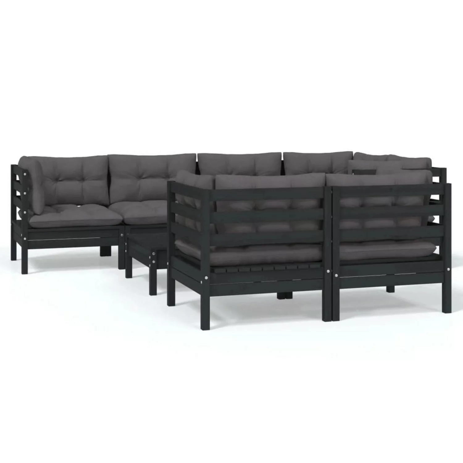 8-tlg. Garten-lounge-set Mit Kissen Schwarz Massivholz Kiefer günstig online kaufen